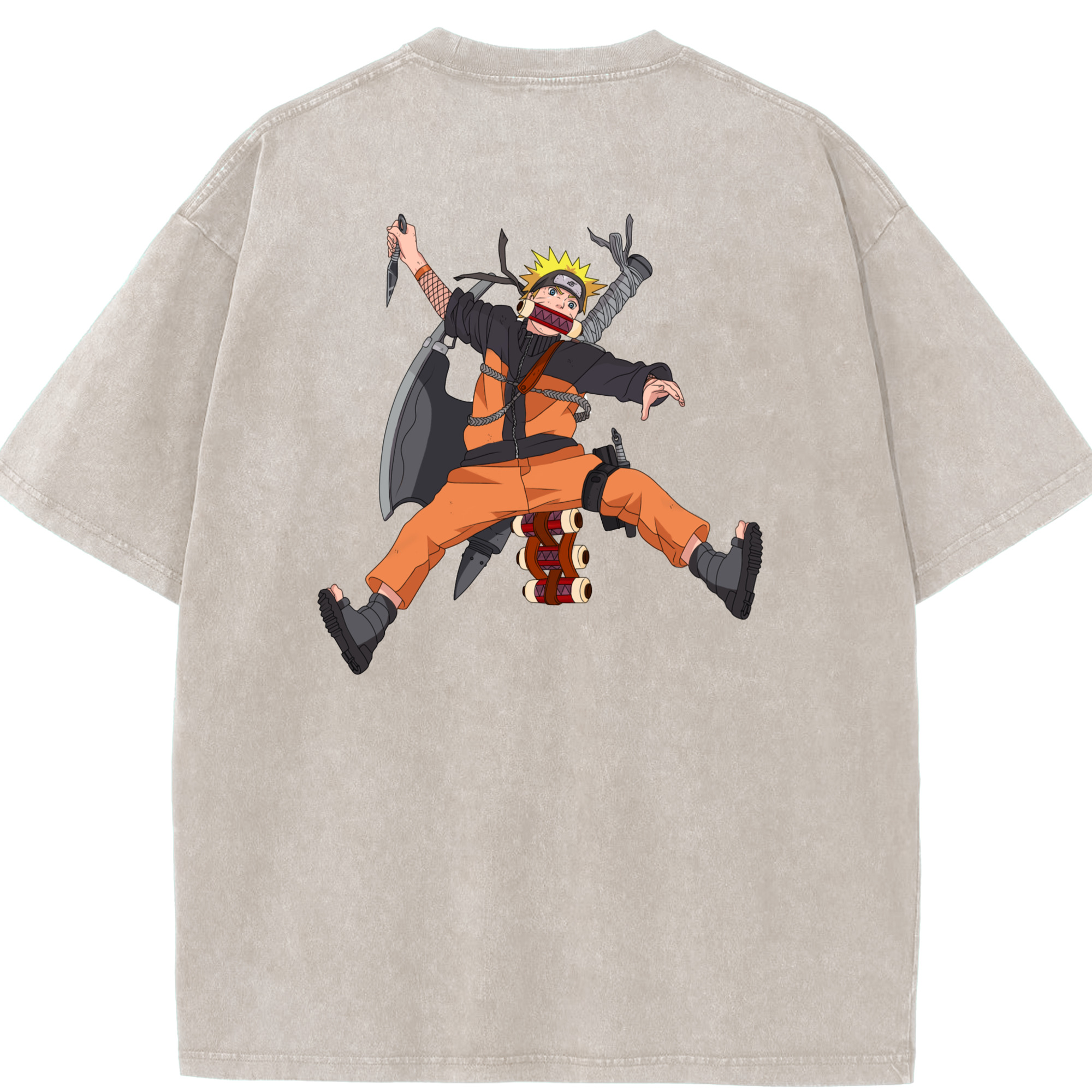 （画像用） NARUTO -ナルト- うずまき ナルト Uzumaki Naruto 綿100% ヴィンテージ風 半袖Tシャツ（背面プリント）