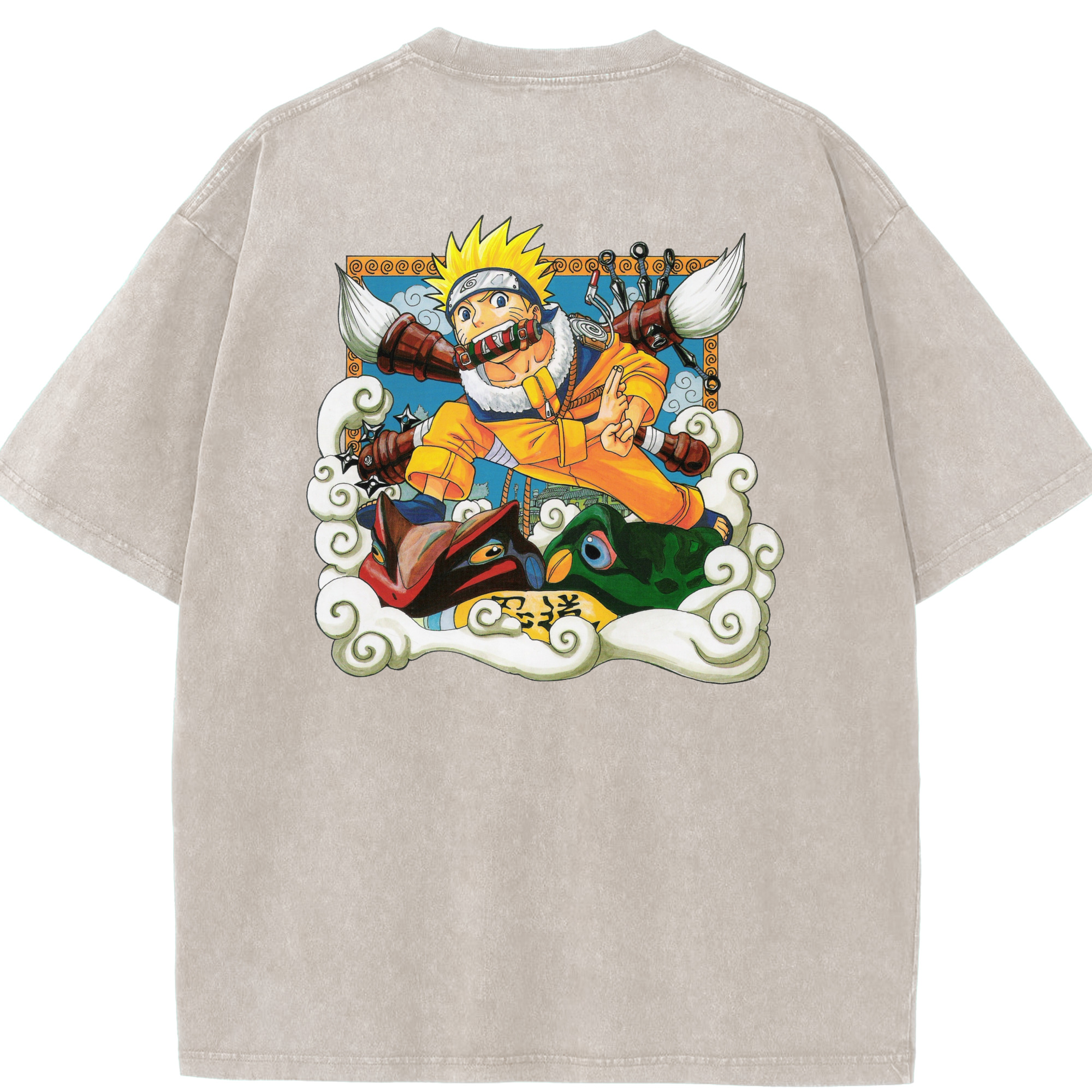 （画像用） NARUTO -ナルト- うずまき ナルト Uzumaki Naruto 綿100% ヴィンテージ風 半袖Tシャツ（背面プリント）