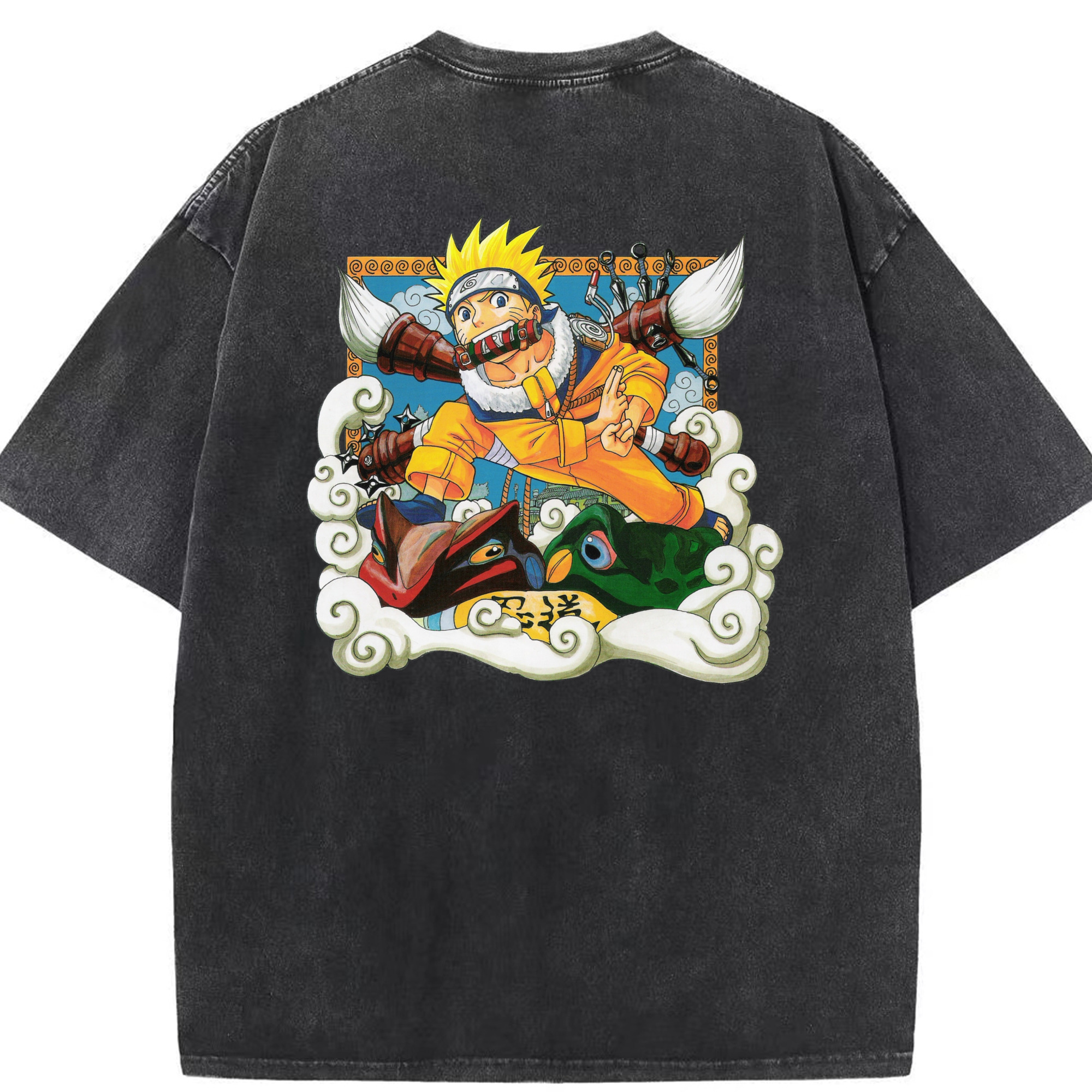 （画像用） NARUTO -ナルト- うずまき ナルト Uzumaki Naruto 綿100% ヴィンテージ風 半袖Tシャツ（背面プリント）