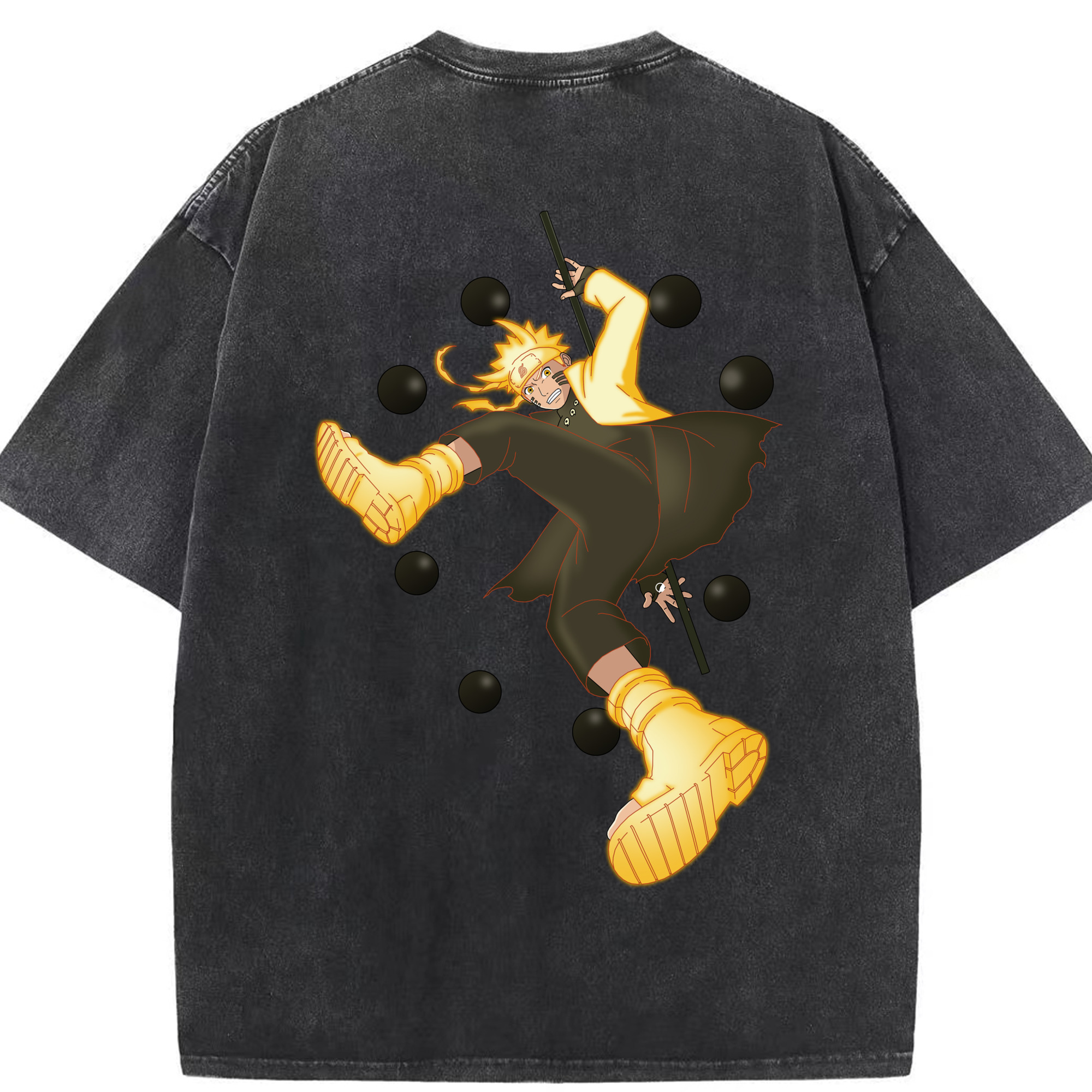 （画像用） NARUTO -ナルト- うずまき ナルト Uzumaki Naruto 綿100% ヴィンテージ風 半袖Tシャツ（背面プリント）