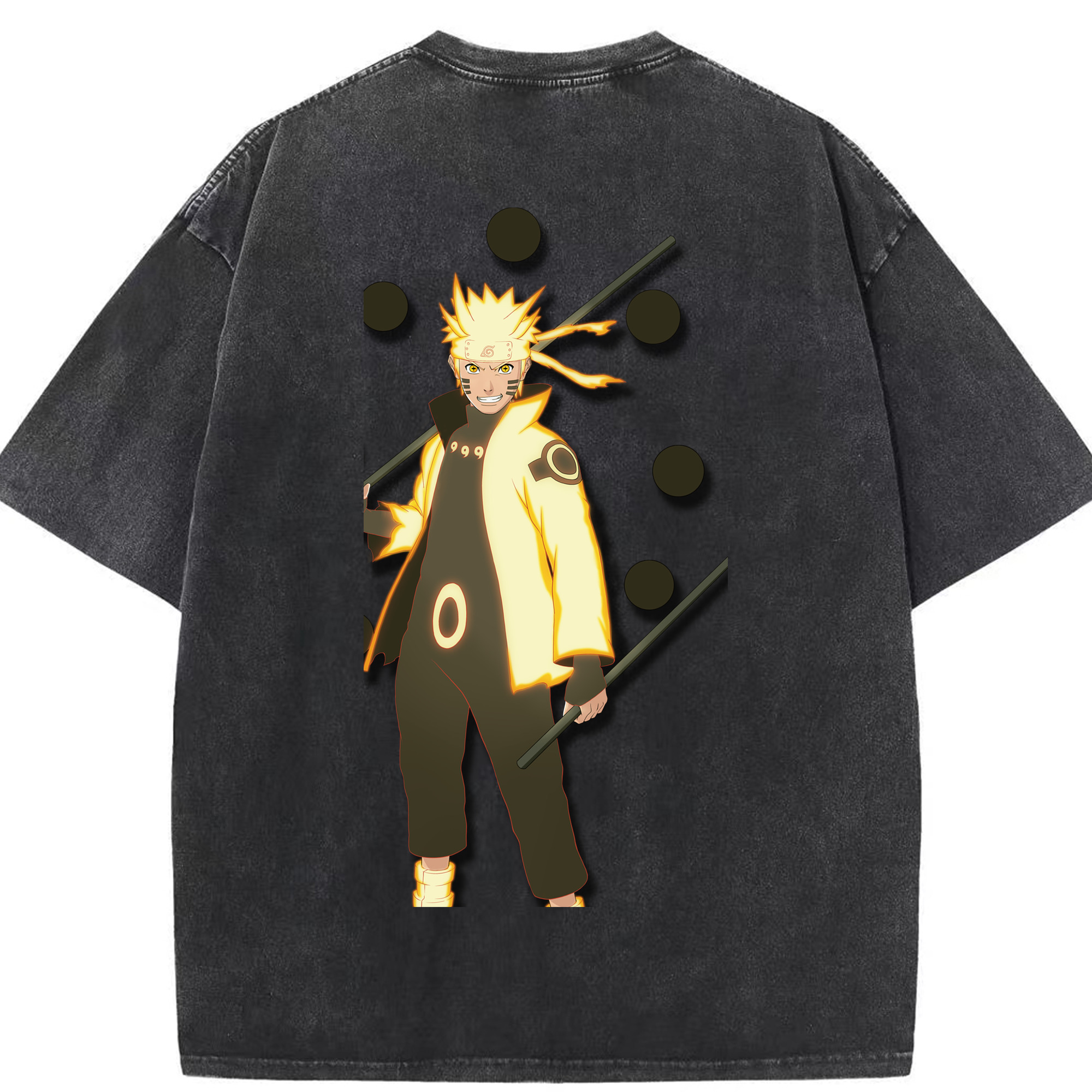 （画像用） NARUTO -ナルト- うずまき ナルト Uzumaki Naruto 綿100% ヴィンテージ風 半袖Tシャツ（背面プリント）