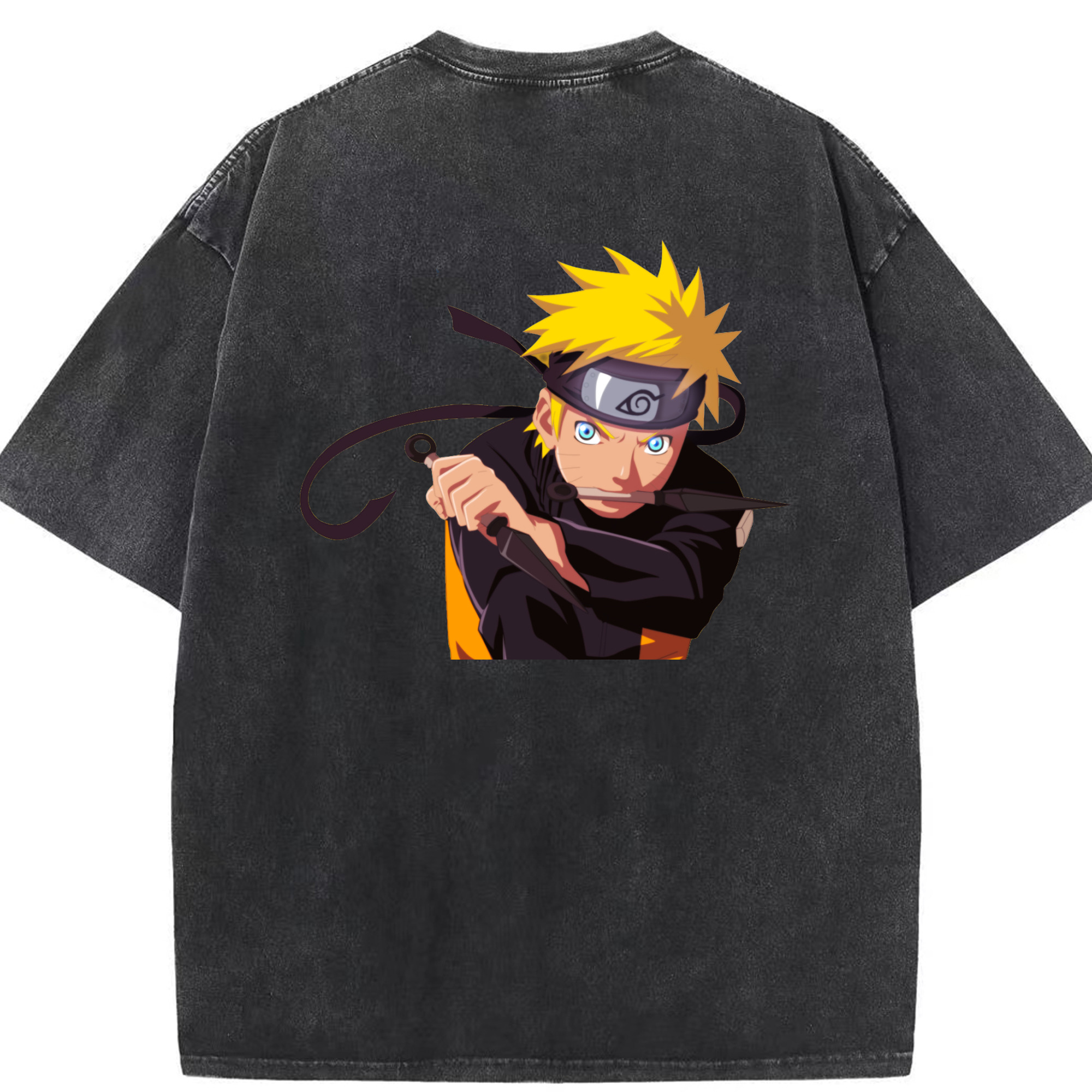 （画像用） NARUTO -ナルト- うずまき ナルト Uzumaki Naruto 綿100% ヴィンテージ風 半袖Tシャツ（背面プリント）