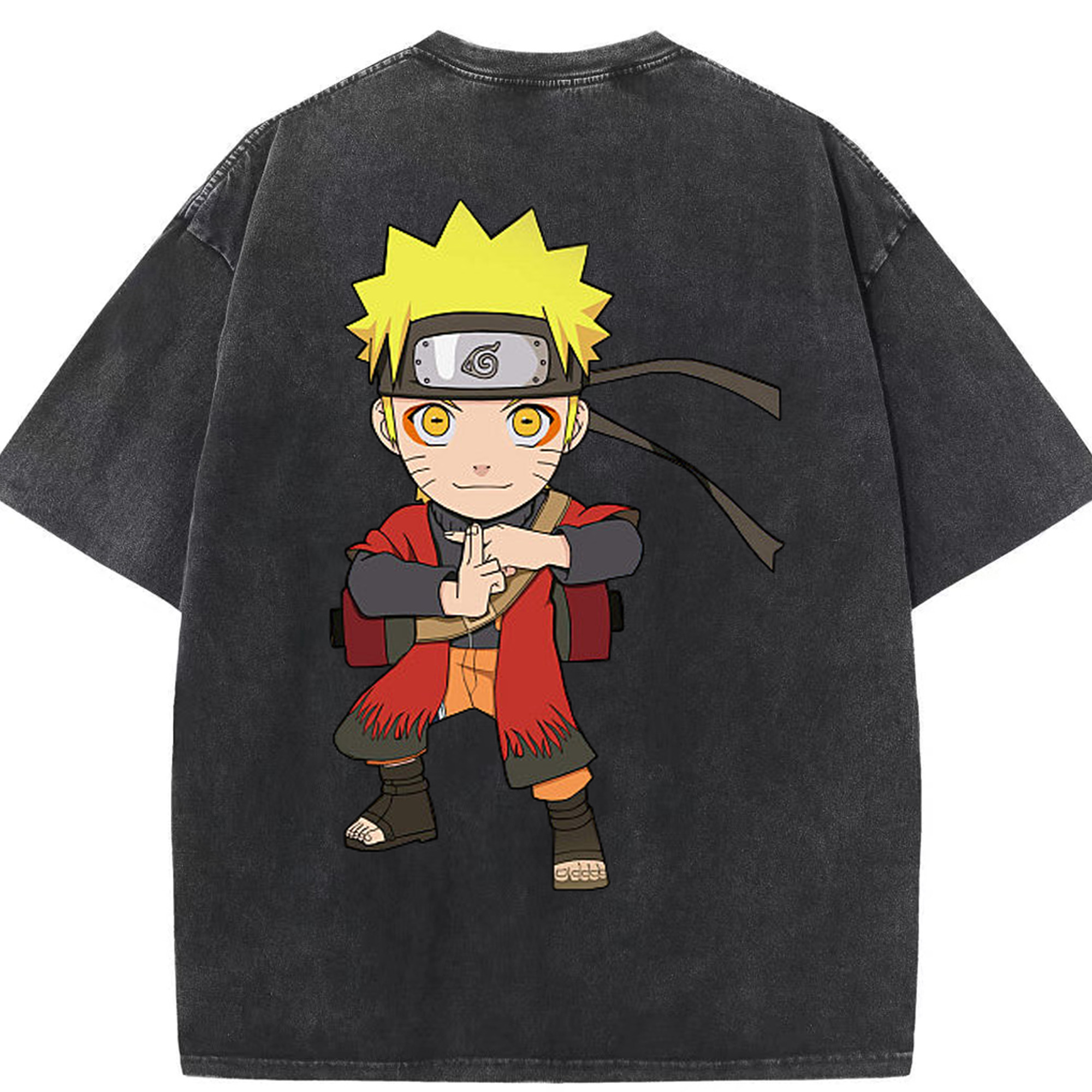 （画像用） NARUTO -ナルト- うずまき ナルト Uzumaki Naruto 綿100% ヴィンテージ風 半袖Tシャツ（背面プリント）