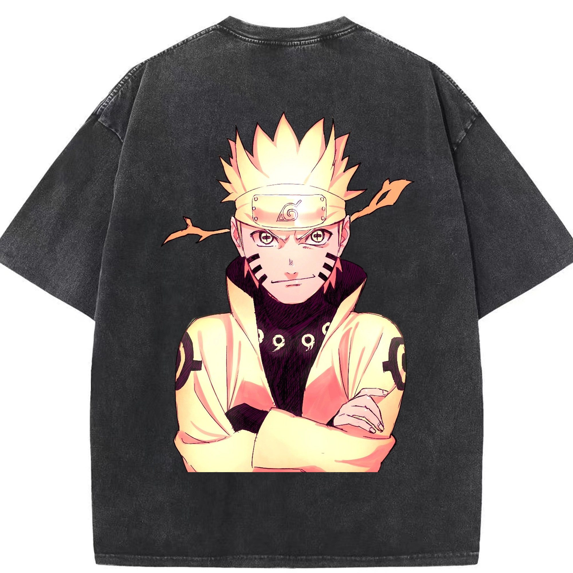 （画像用） NARUTO -ナルト- うずまき ナルト Uzumaki Naruto 綿100% ヴィンテージ風 半袖Tシャツ（背面プリント）