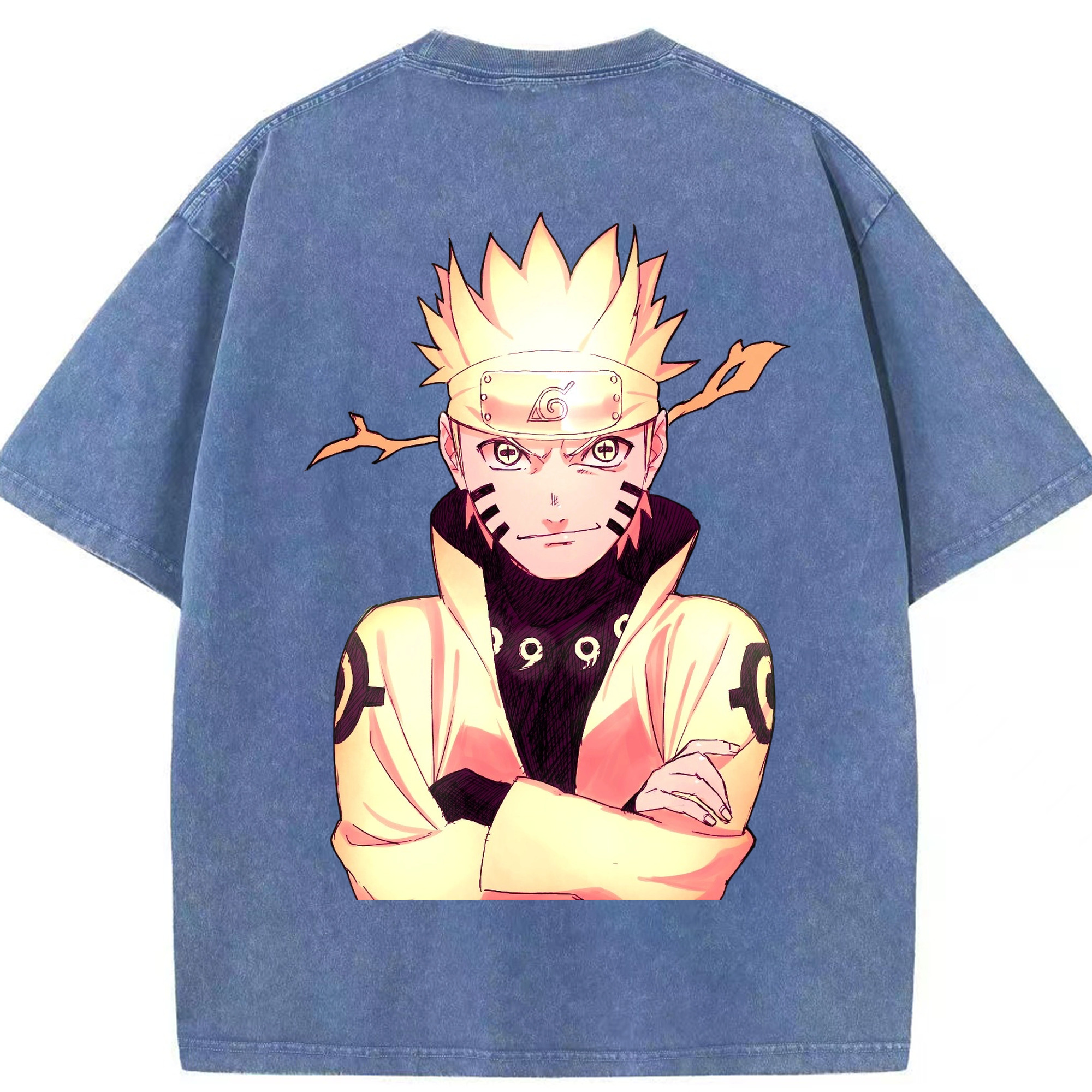 （画像用） NARUTO -ナルト- うずまき ナルト Uzumaki Naruto 綿100% ヴィンテージ風 半袖Tシャツ（背面プリント）