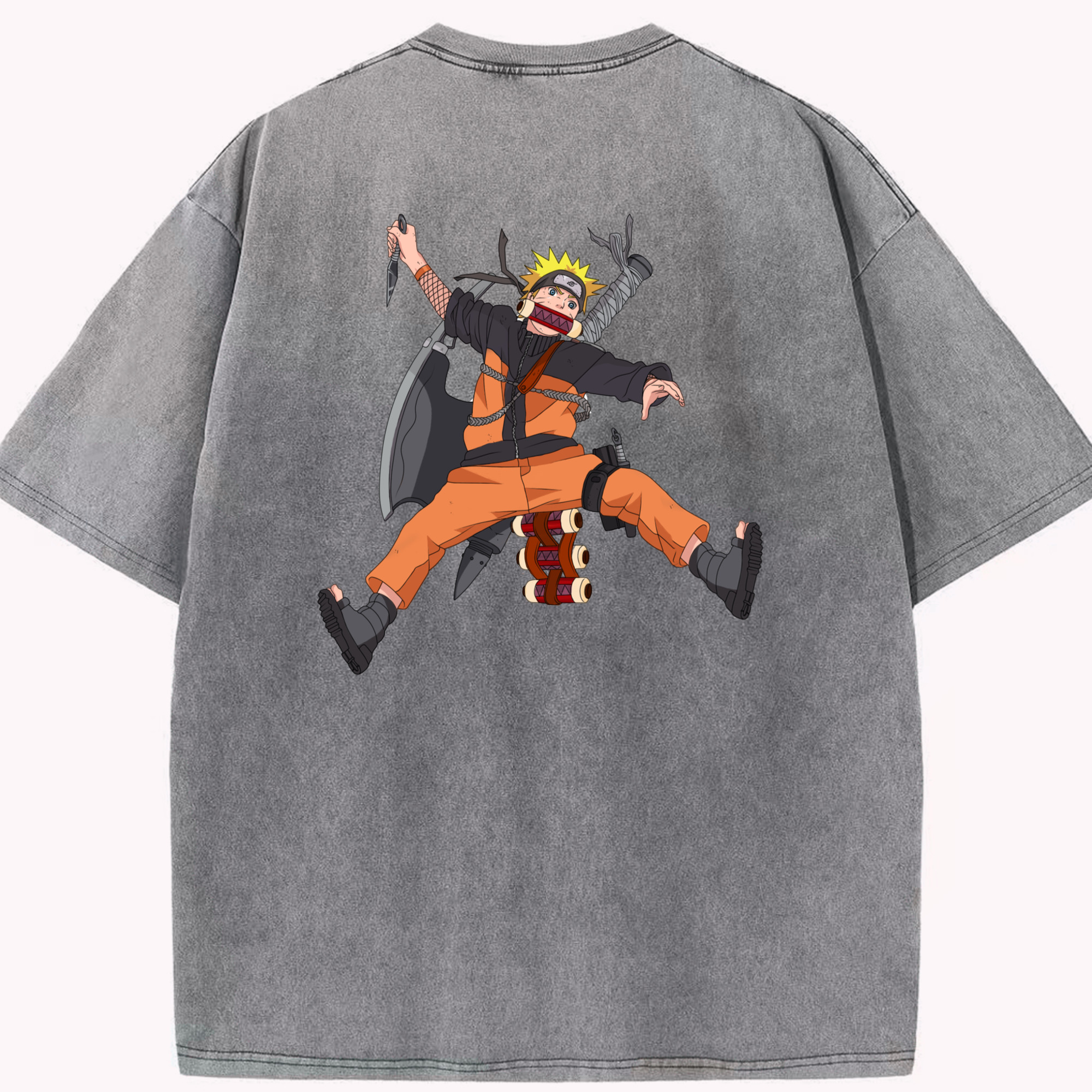 （画像用） NARUTO -ナルト- うずまき ナルト Uzumaki Naruto 綿100% ヴィンテージ風 半袖Tシャツ（背面プリント）