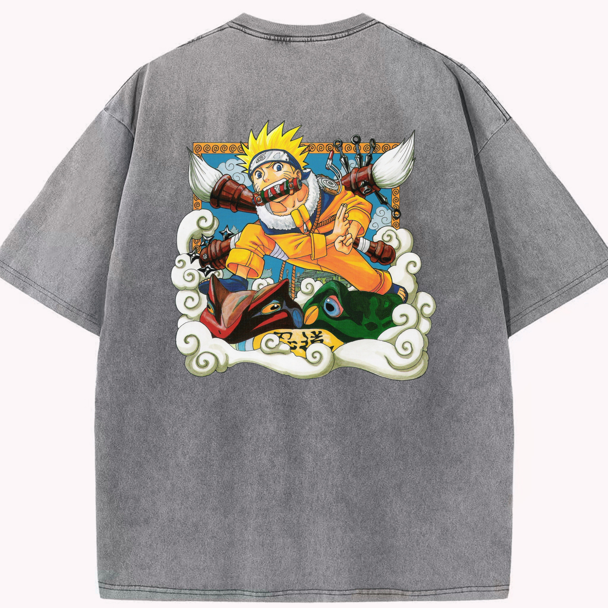 （画像用） NARUTO -ナルト- うずまき ナルト Uzumaki Naruto 綿100% ヴィンテージ風 半袖Tシャツ（背面プリント）