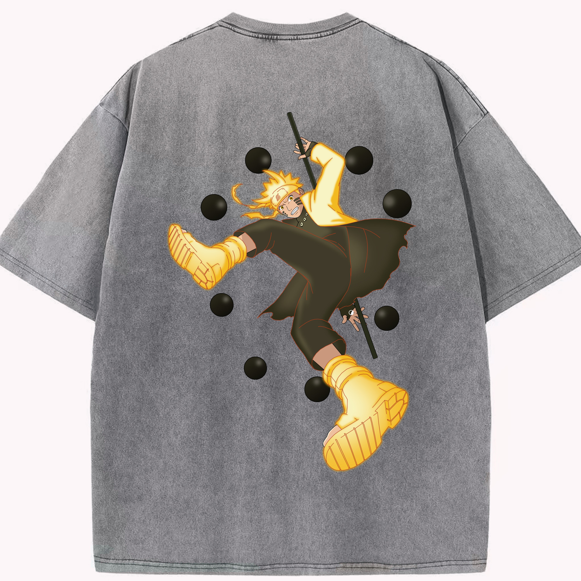 （画像用） NARUTO -ナルト- うずまき ナルト Uzumaki Naruto 綿100% ヴィンテージ風 半袖Tシャツ（背面プリント）