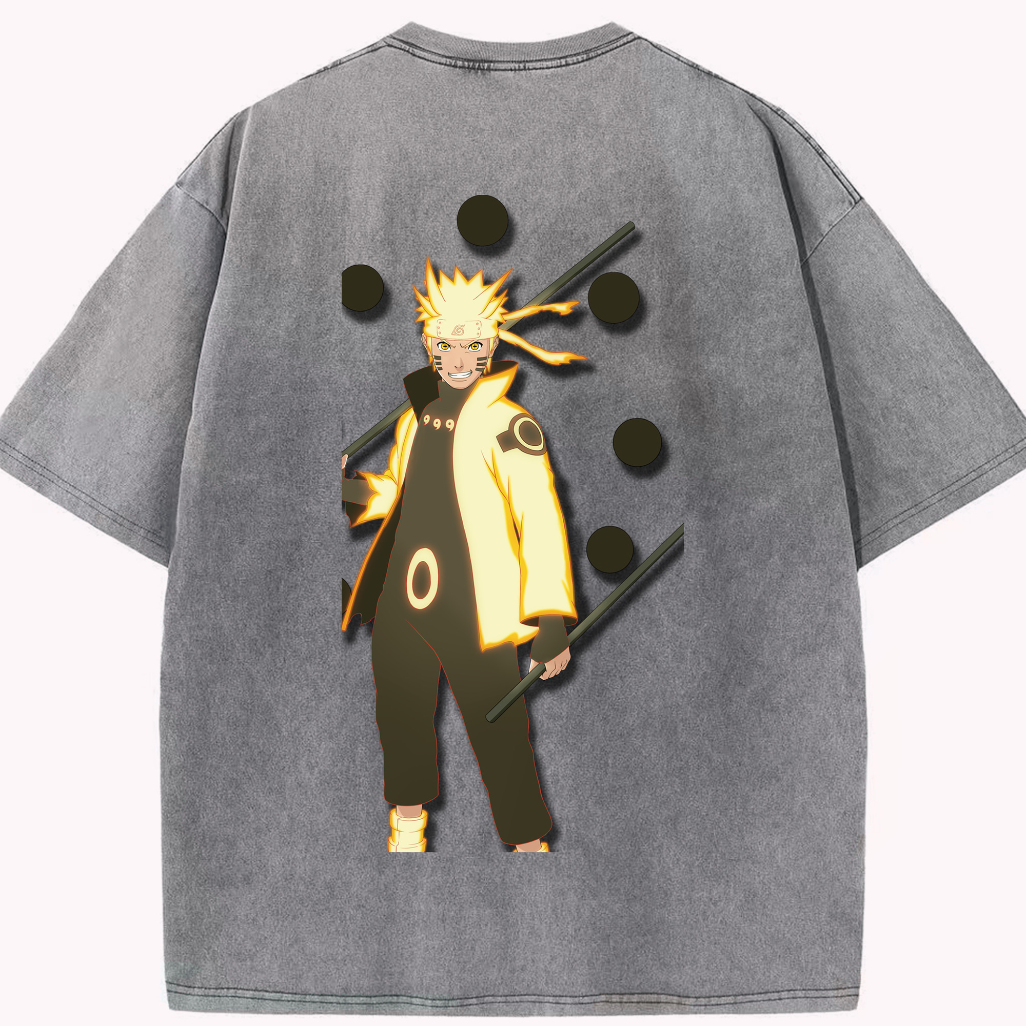 （画像用） NARUTO -ナルト- うずまき ナルト Uzumaki Naruto 綿100% ヴィンテージ風 半袖Tシャツ（背面プリント）