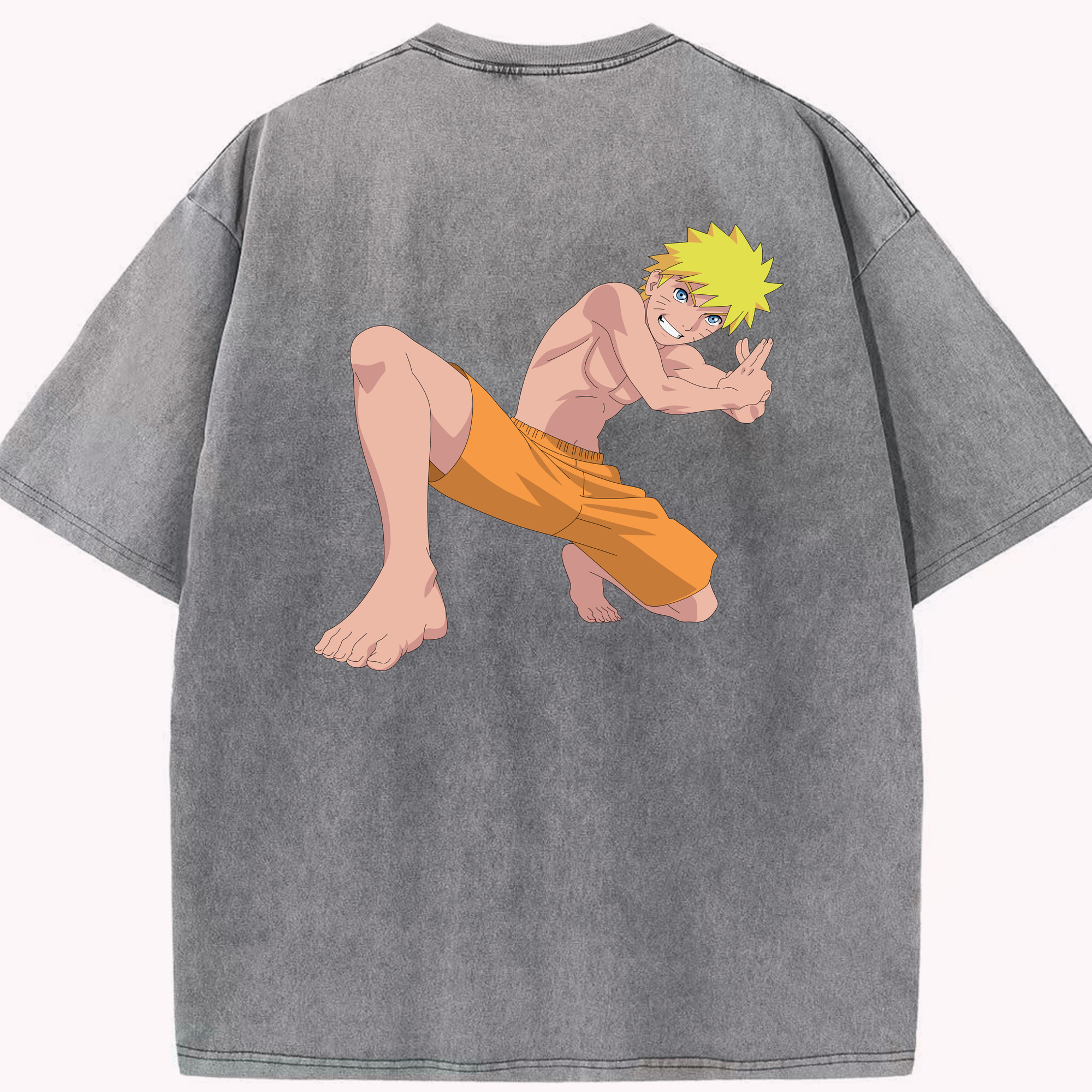 （画像用） NARUTO -ナルト- うずまき ナルト Uzumaki Naruto 綿100% ヴィンテージ風 半袖Tシャツ（背面プリント）