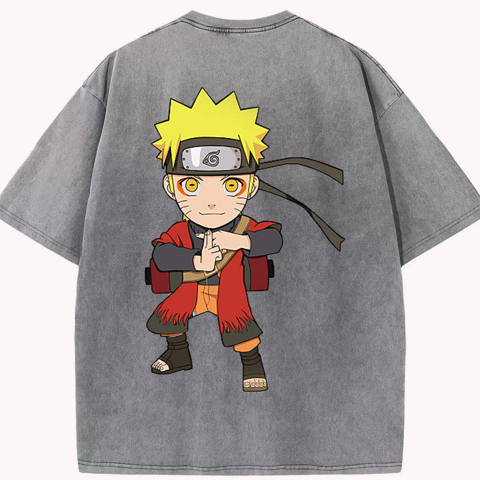 （画像用） NARUTO -ナルト- うずまき ナルト Uzumaki Naruto 綿100% ヴィンテージ風 半袖Tシャツ（背面プリント）