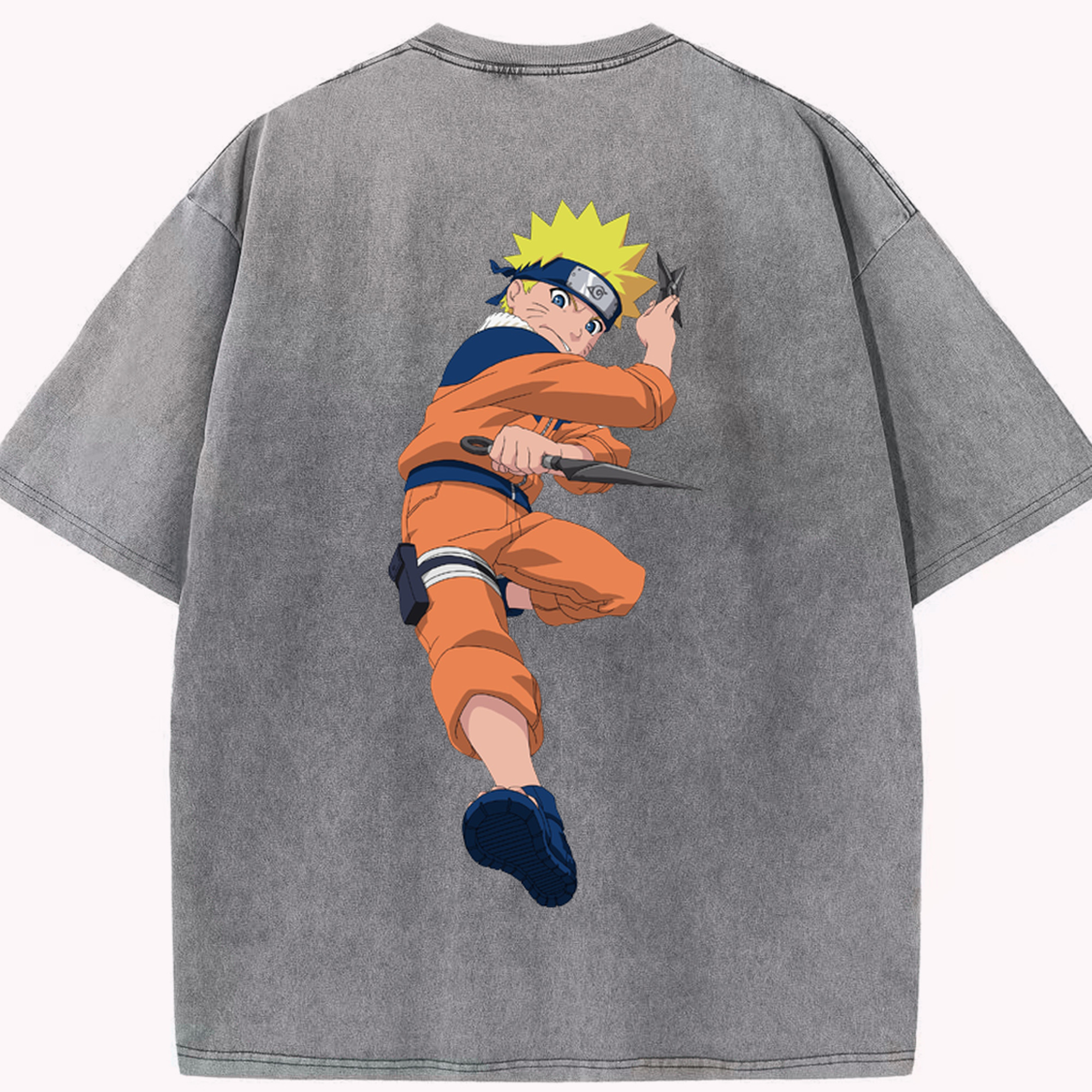 （画像用） NARUTO -ナルト- うずまき ナルト Uzumaki Naruto 綿100% ヴィンテージ風 半袖Tシャツ（背面プリント）