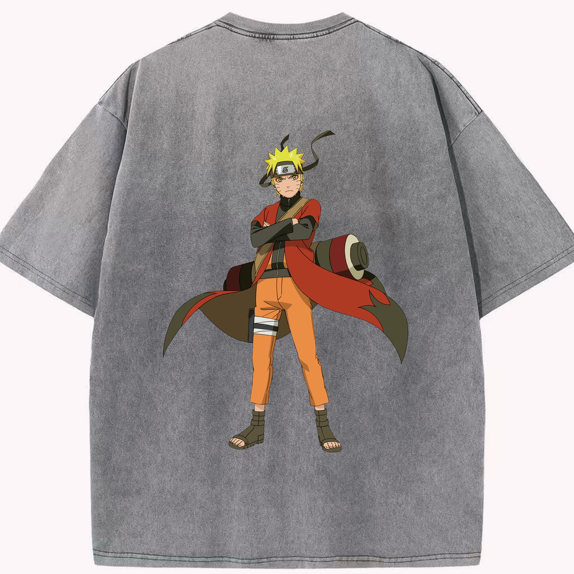 （画像用） NARUTO -ナルト- うずまき ナルト Uzumaki Naruto 綿100% ヴィンテージ風 半袖Tシャツ（背面プリント）