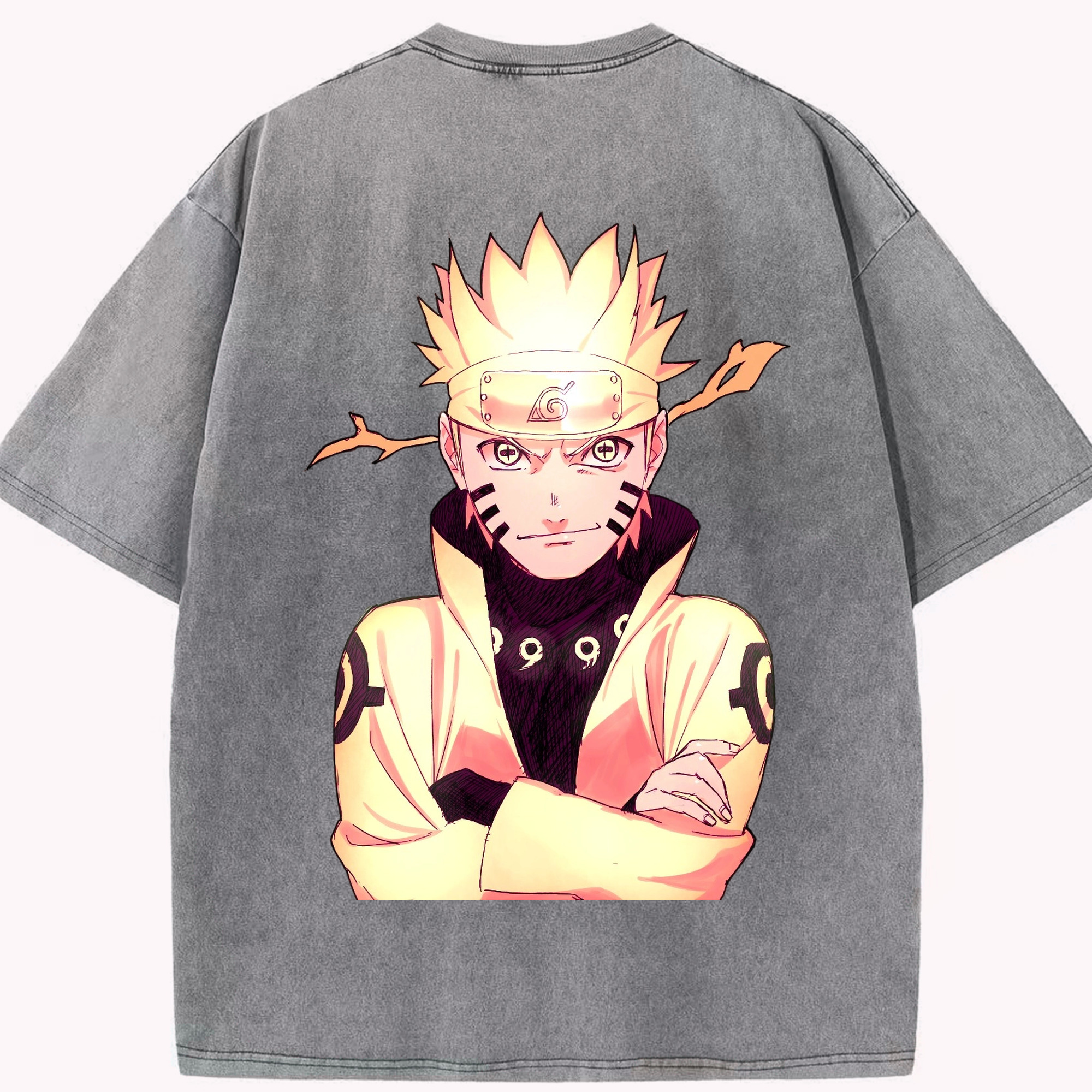 （画像用） NARUTO -ナルト- うずまき ナルト Uzumaki Naruto 綿100% ヴィンテージ風 半袖Tシャツ（背面プリント）