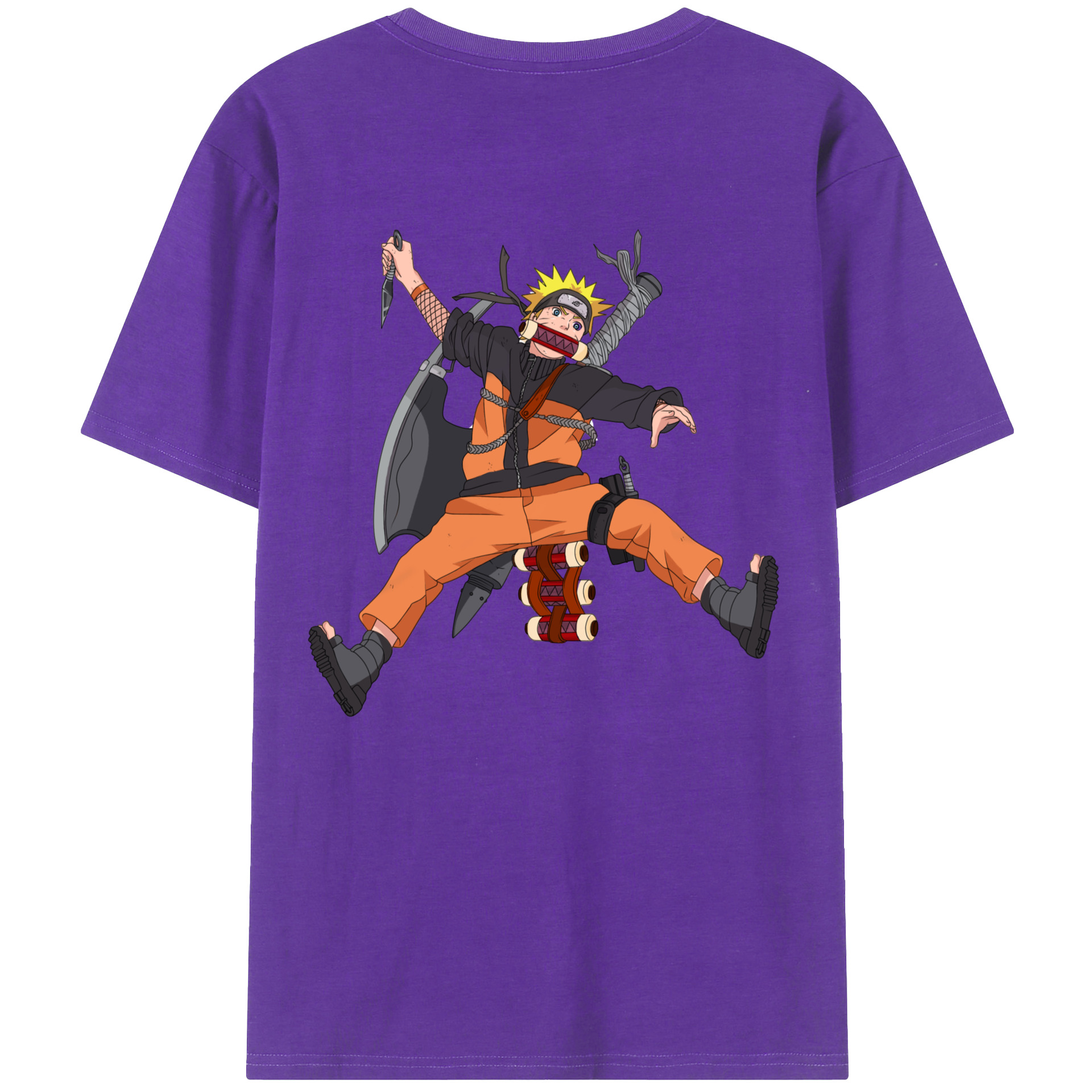 （画像用） NARUTO -ナルト- うずまき ナルト Uzumaki Naruto 綿100％ メンズ半袖Tシャツ（バックプリント） 通気性