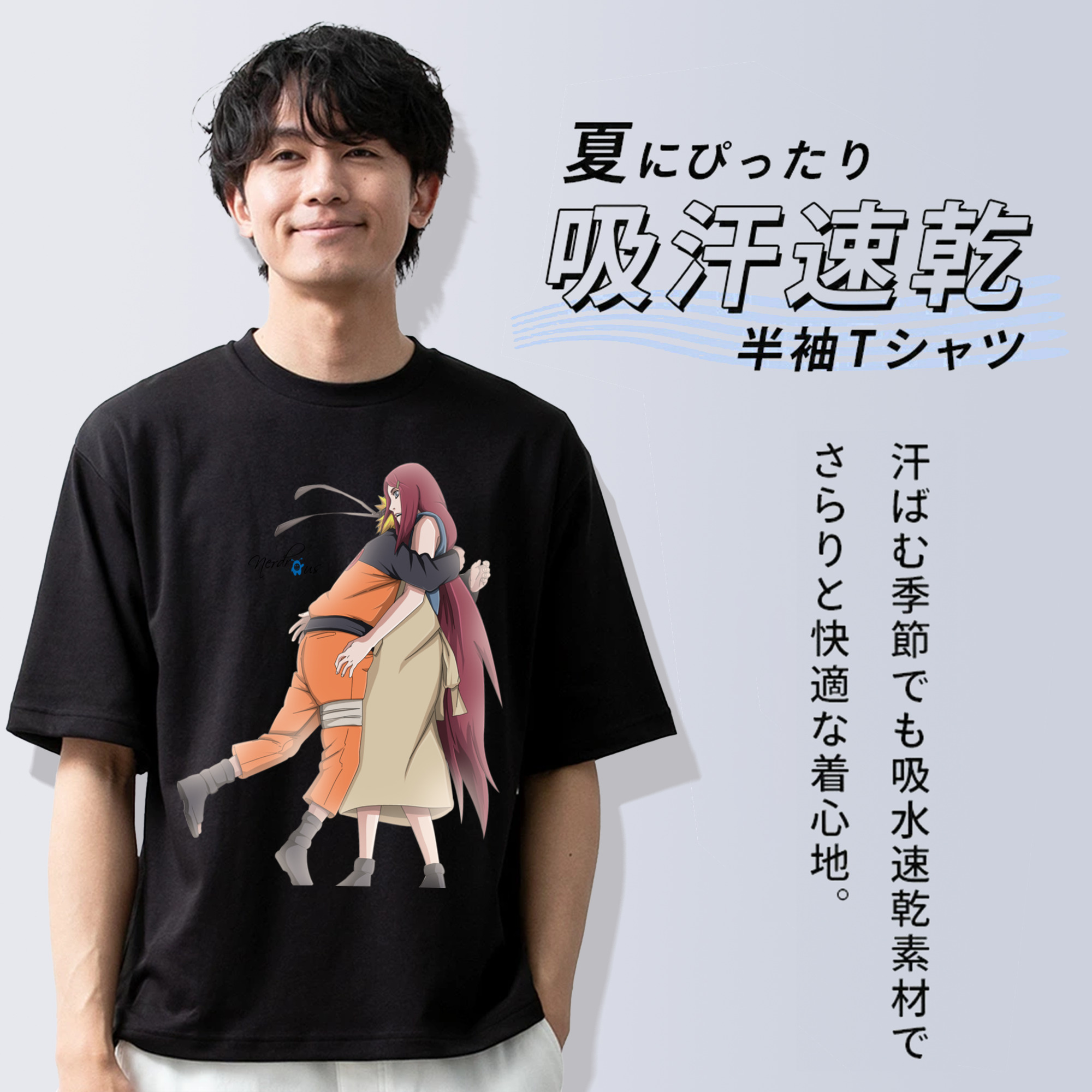 NARUTO -ナルト- うずまき ナルト Uzumaki Naruto 綿100％ メンズ半袖Tシャツ｜肌触りやわらか＆通気性