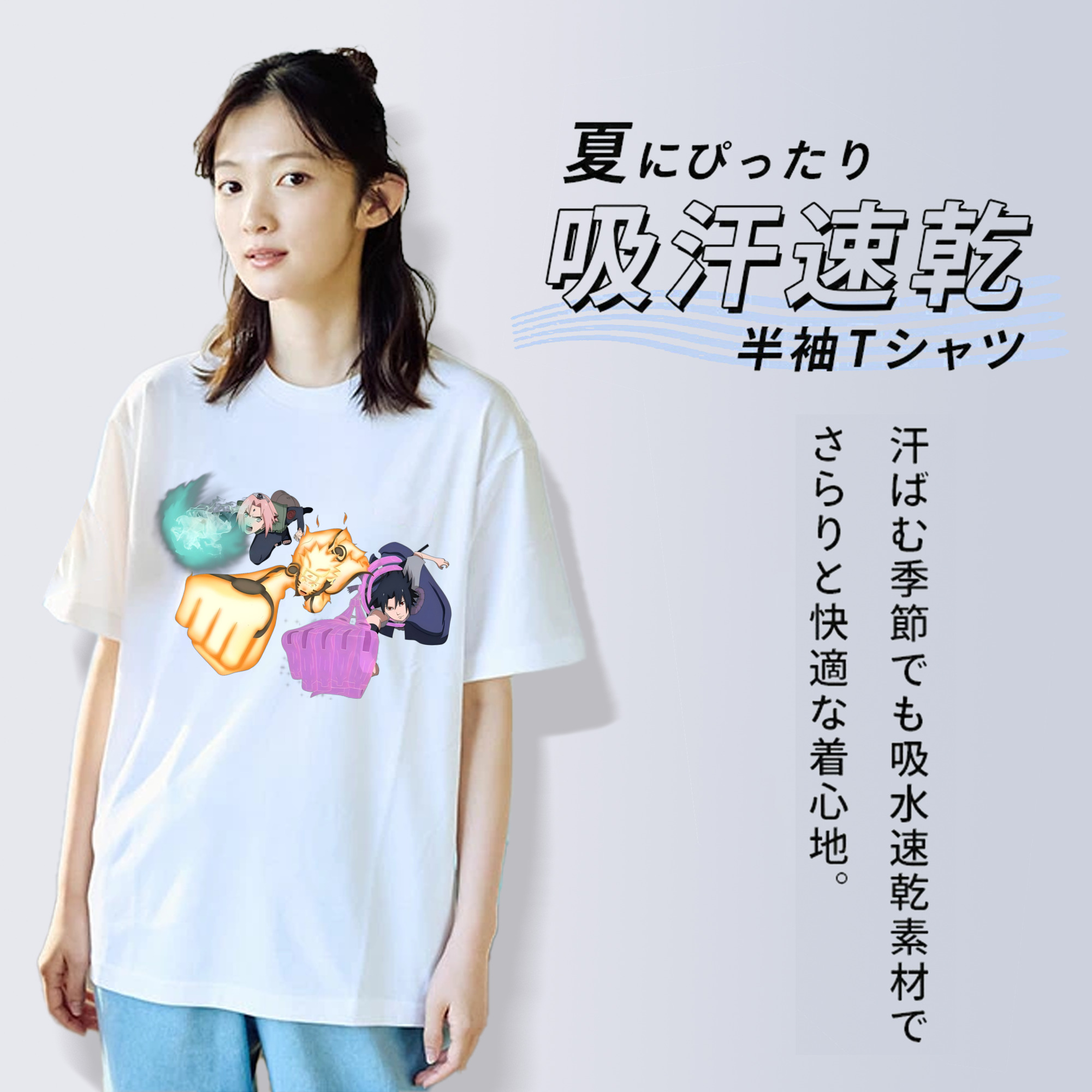 NARUTO -ナルト- うずまき ナルト Uzumaki Naruto レディースカジュアルプリントTシャツ（綿100％）