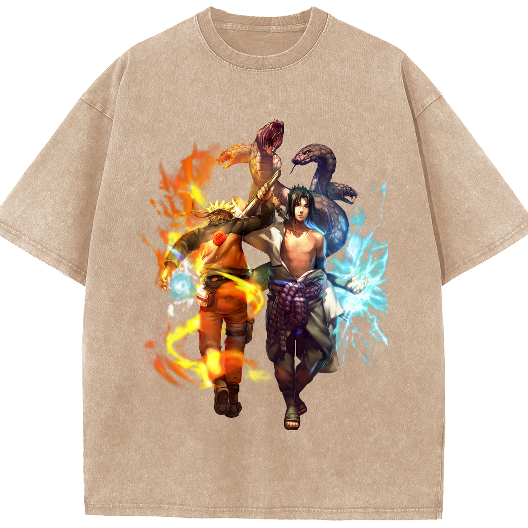 （画像用） NARUTO -ナルト- うちは サスケ Uchiha Sasuke 綿100% ヴィンテージ風 半袖Tシャツ（フロントプリント）