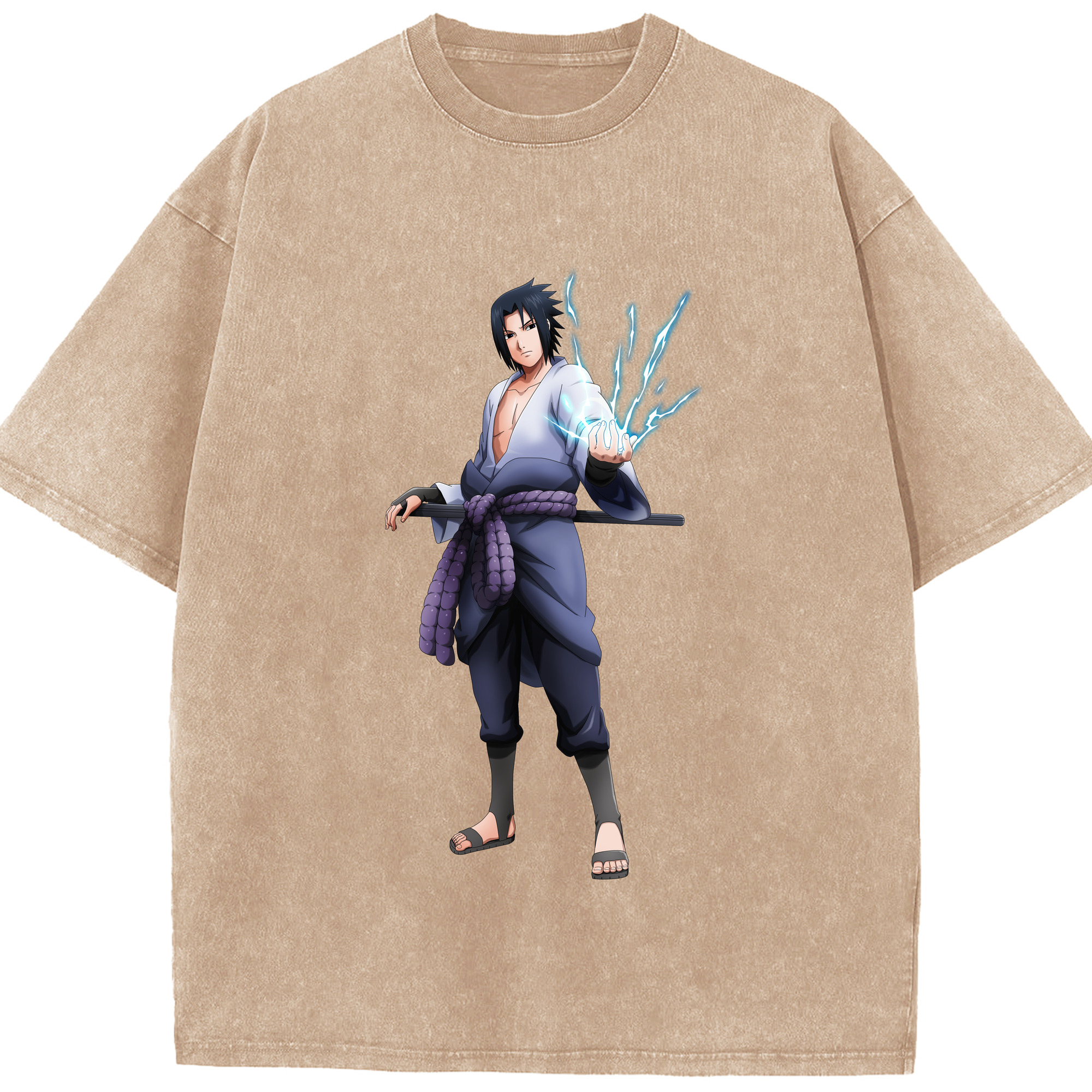 （画像用） NARUTO -ナルト- うちは サスケ Uchiha Sasuke 綿100% ヴィンテージ風 半袖Tシャツ（フロントプリント）
