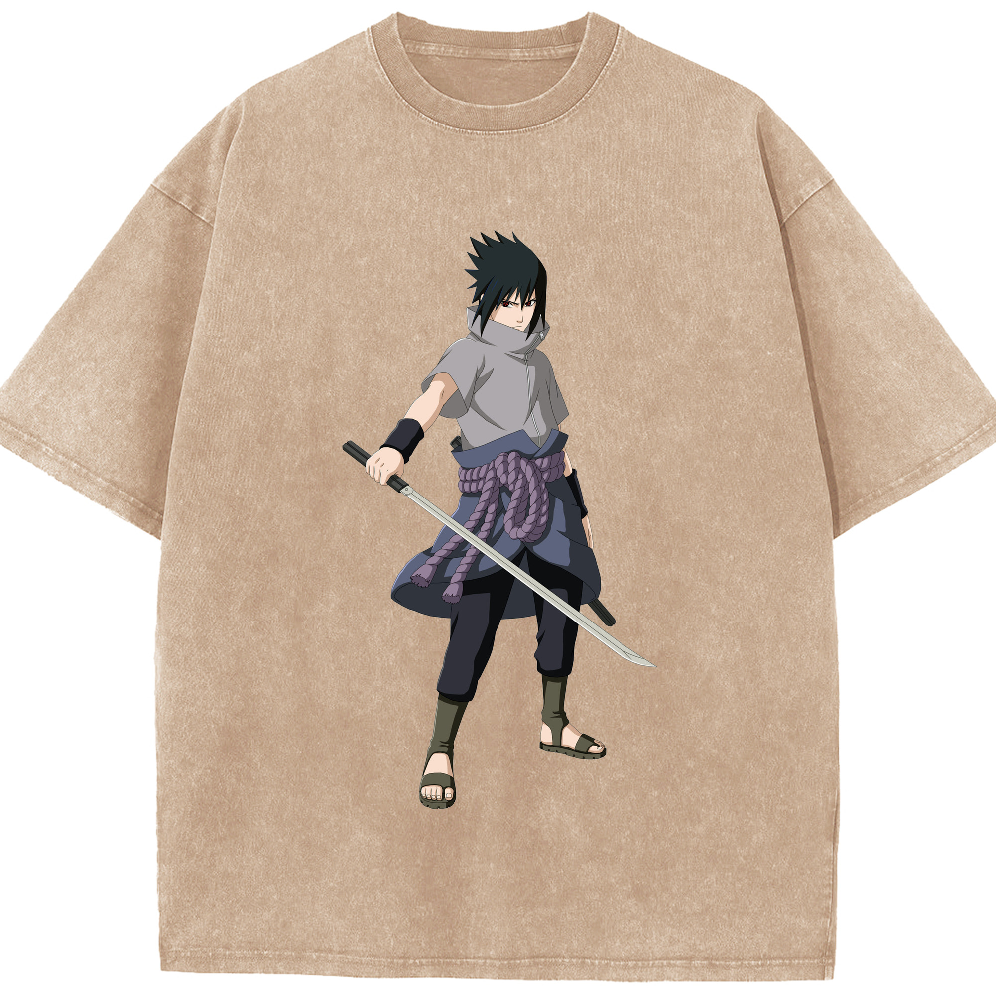 （画像用） NARUTO -ナルト- うちは サスケ Uchiha Sasuke 綿100% ヴィンテージ風 半袖Tシャツ（フロントプリント）