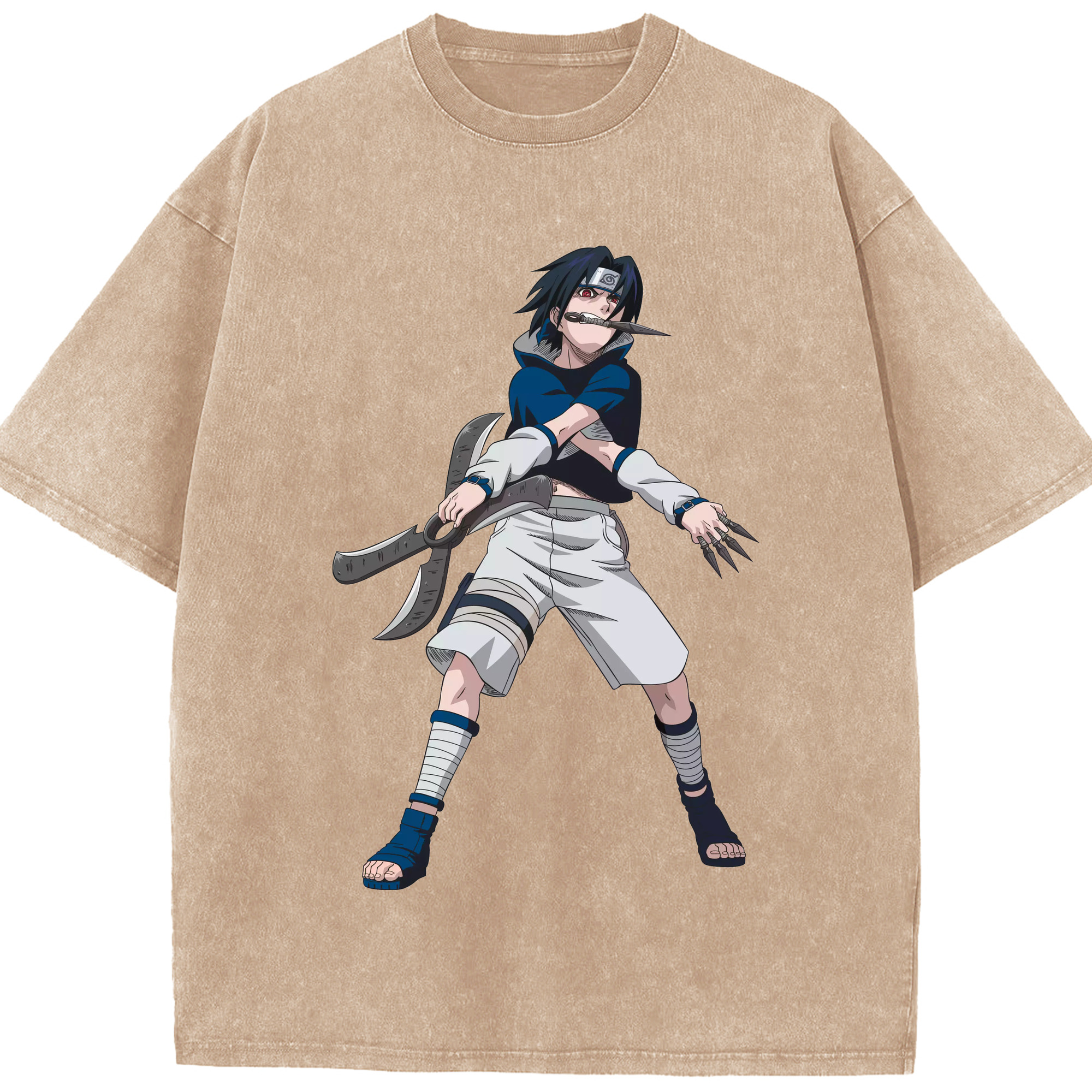 （画像用） NARUTO -ナルト- うちは サスケ Uchiha Sasuke 綿100% ヴィンテージ風 半袖Tシャツ（フロントプリント）