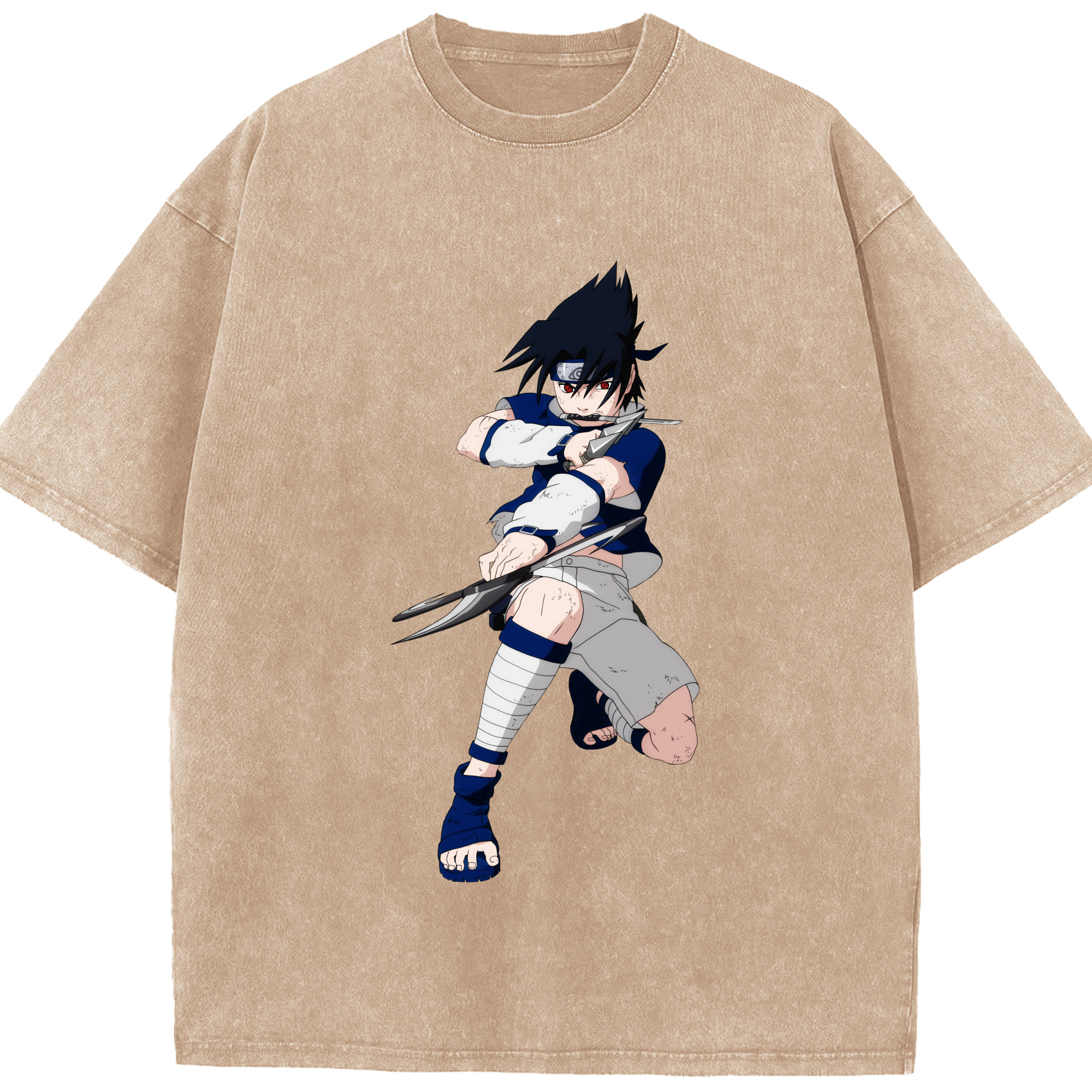 （画像用） NARUTO -ナルト- うちは サスケ Uchiha Sasuke 綿100% ヴィンテージ風 半袖Tシャツ（フロントプリント）
