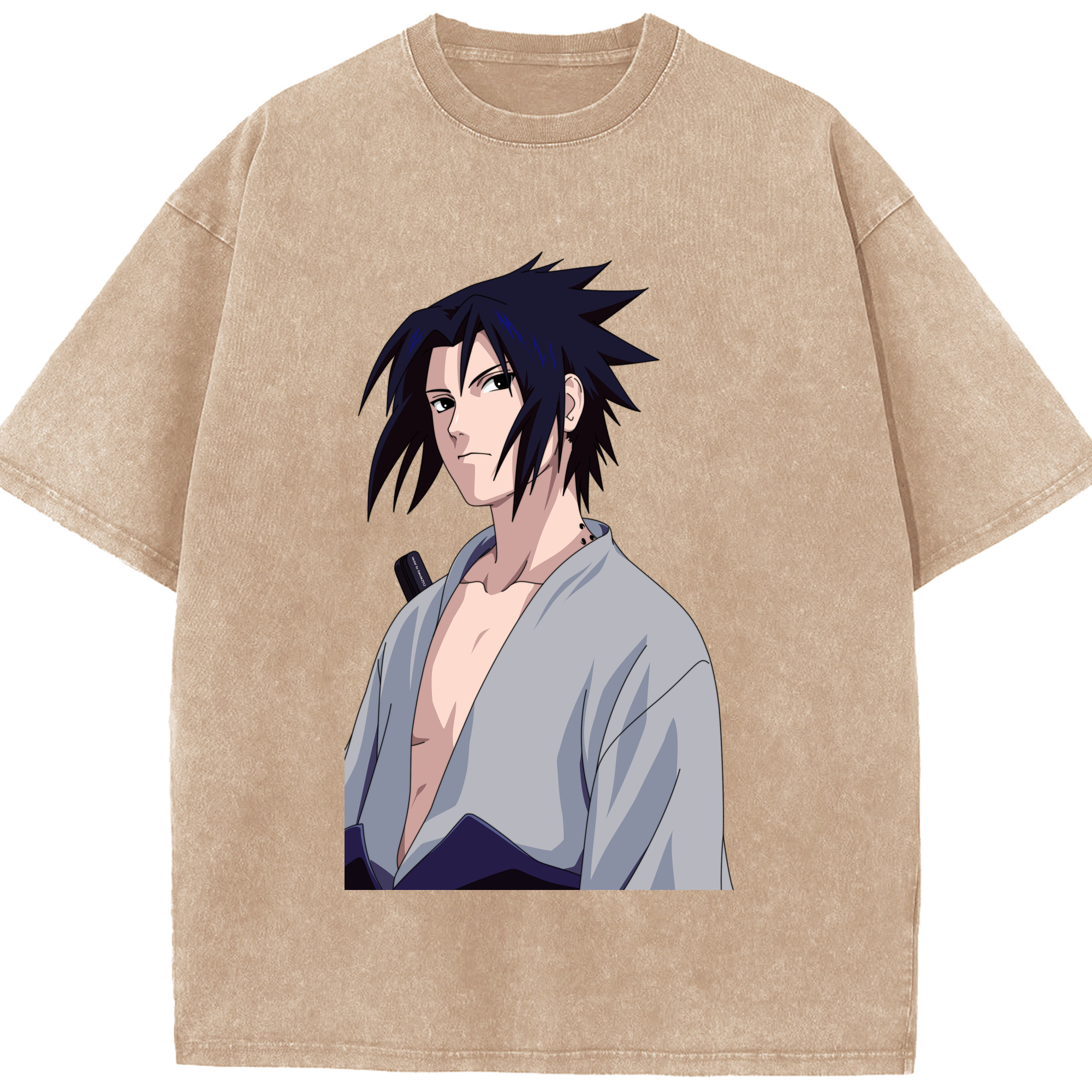 （画像用） NARUTO -ナルト- うちは サスケ Uchiha Sasuke 綿100% ヴィンテージ風 半袖Tシャツ（フロントプリント）