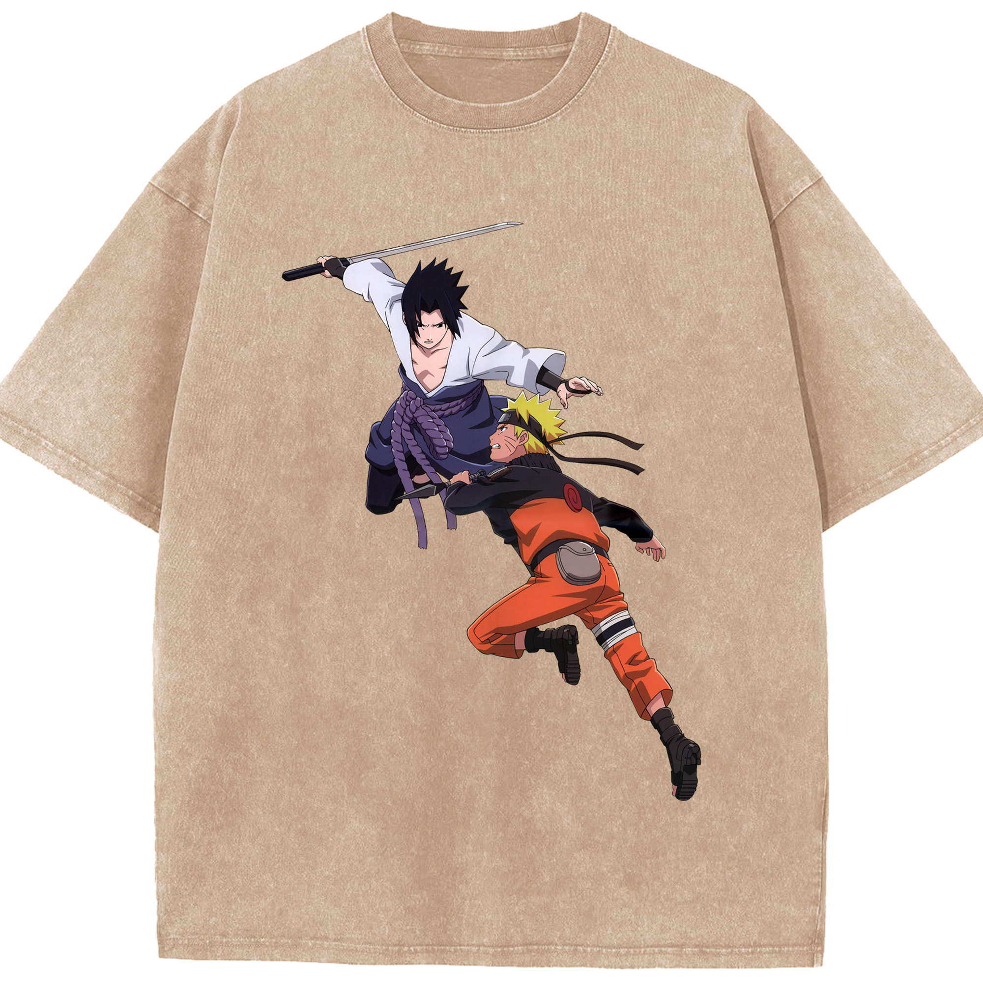 （画像用） NARUTO -ナルト- うちは サスケ Uchiha Sasuke 綿100% ヴィンテージ風 半袖Tシャツ（フロントプリント）