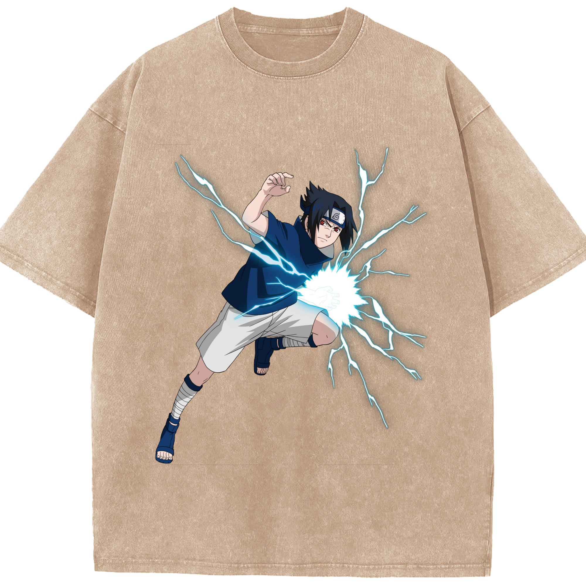 （画像用） NARUTO -ナルト- うちは サスケ Uchiha Sasuke 綿100% ヴィンテージ風 半袖Tシャツ（フロントプリント）