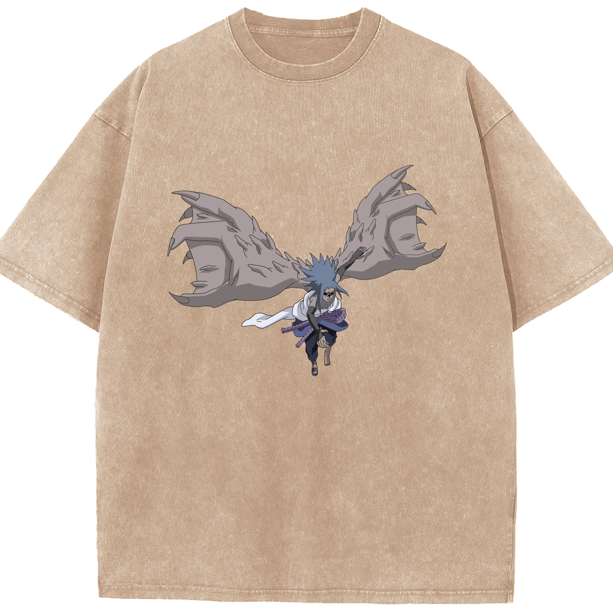 （画像用） NARUTO -ナルト- うちは サスケ Uchiha Sasuke 綿100% ヴィンテージ風 半袖Tシャツ（フロントプリント）