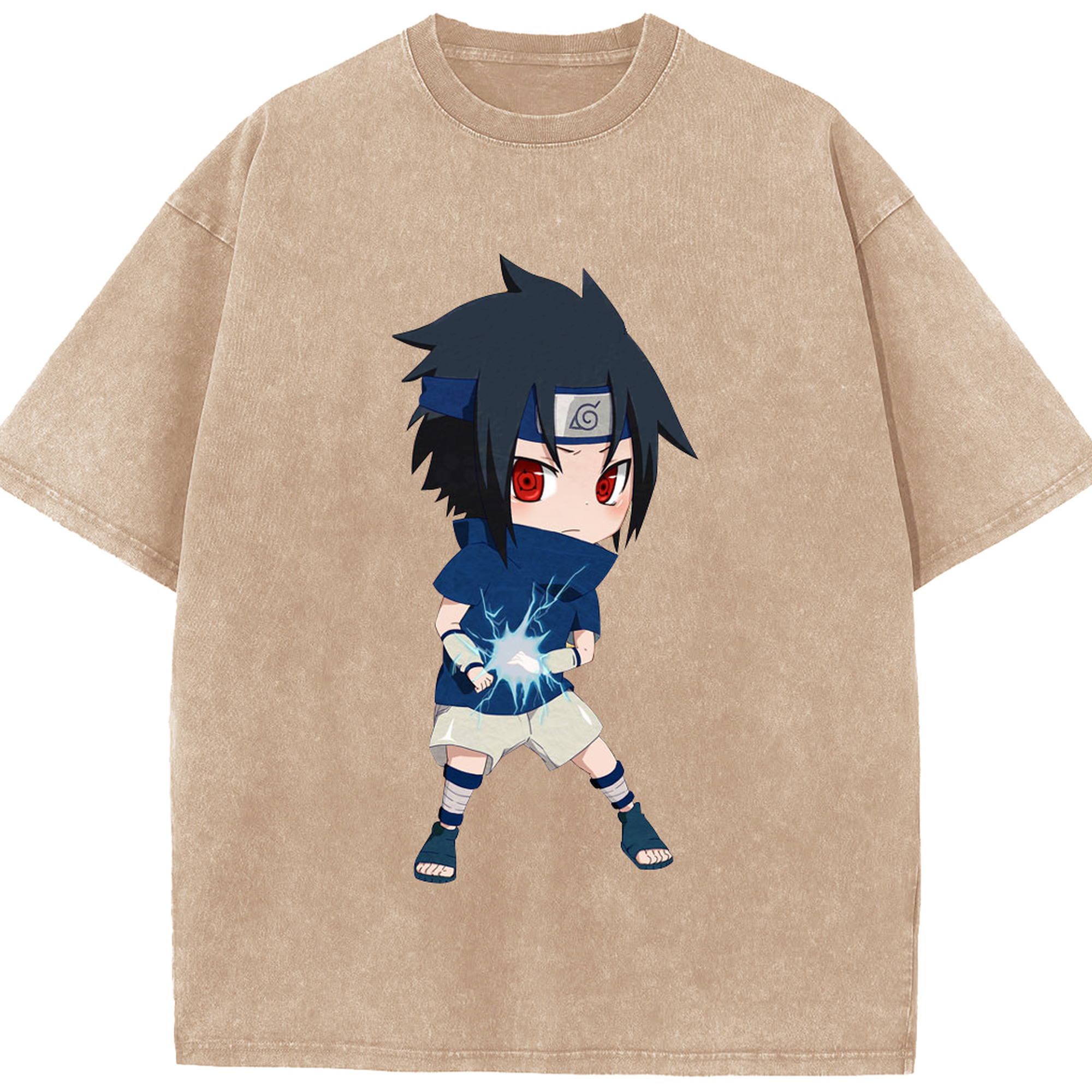 （画像用） NARUTO -ナルト- うちは サスケ Uchiha Sasuke 綿100% ヴィンテージ風 半袖Tシャツ（フロントプリント）