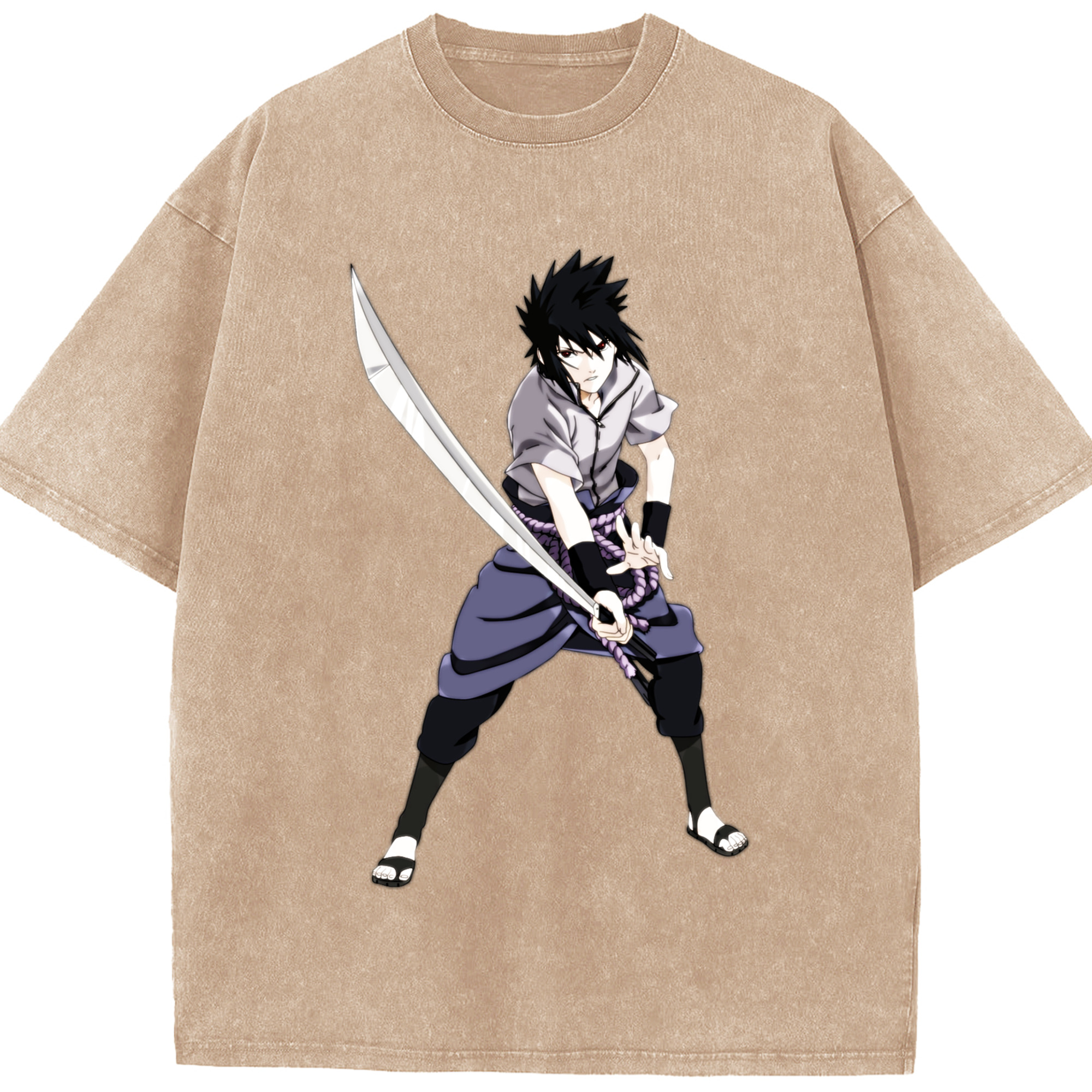 （画像用） NARUTO -ナルト- うちは サスケ Uchiha Sasuke 綿100% ヴィンテージ風 半袖Tシャツ（フロントプリント）