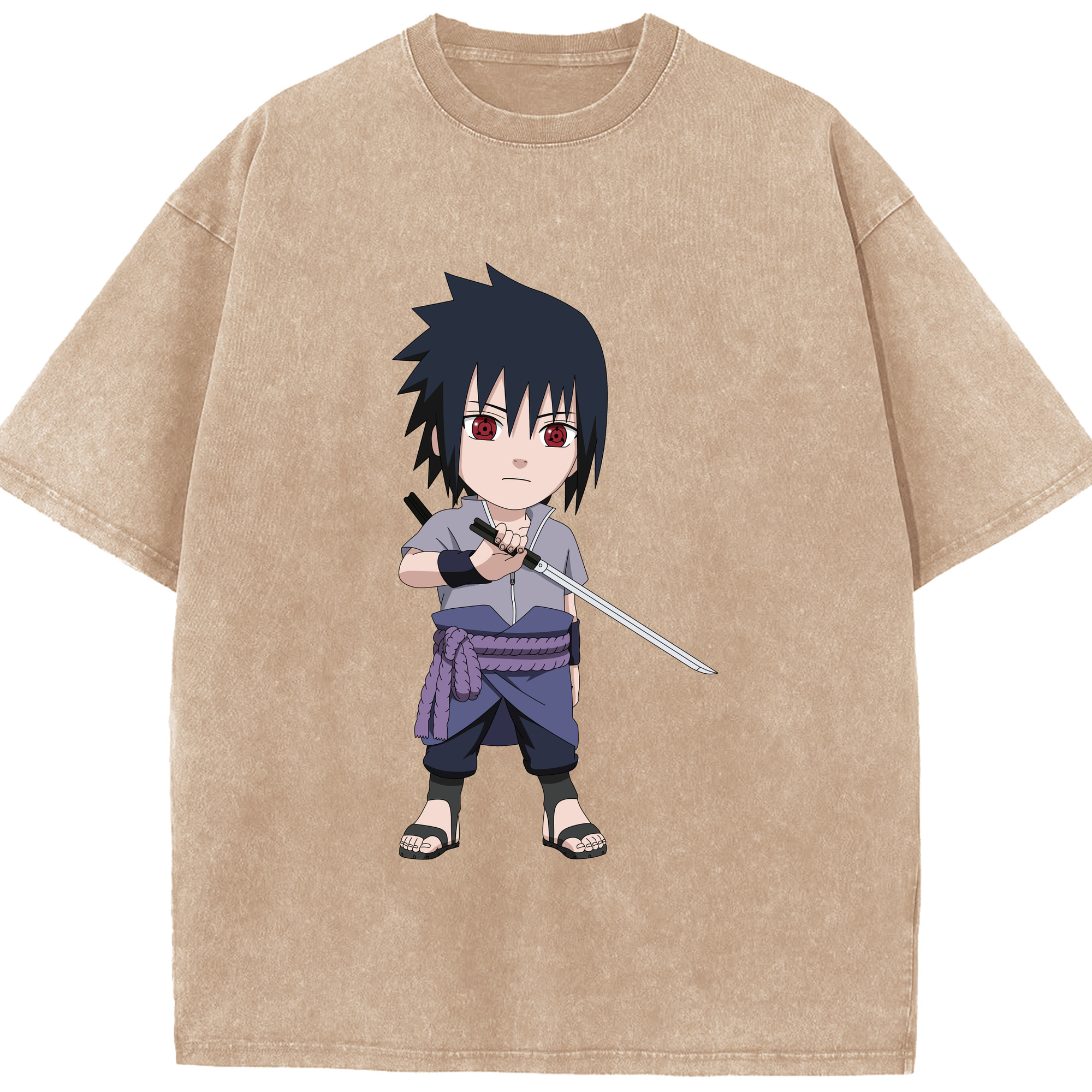 （画像用） NARUTO -ナルト- うちは サスケ Uchiha Sasuke 綿100% ヴィンテージ風 半袖Tシャツ（フロントプリント）