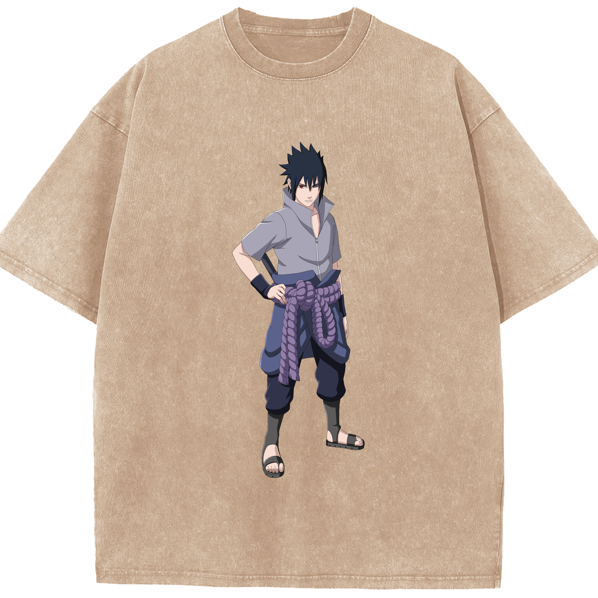 （画像用） NARUTO -ナルト- うちは サスケ Uchiha Sasuke 綿100% ヴィンテージ風 半袖Tシャツ（フロントプリント）
