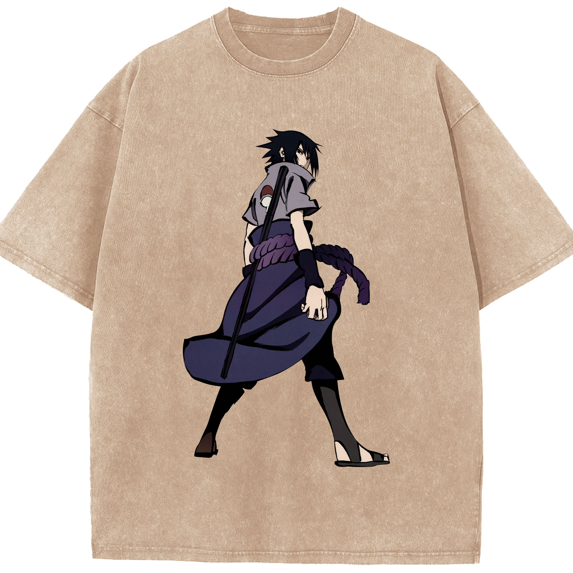 （画像用） NARUTO -ナルト- うちは サスケ Uchiha Sasuke 綿100% ヴィンテージ風 半袖Tシャツ（フロントプリント）