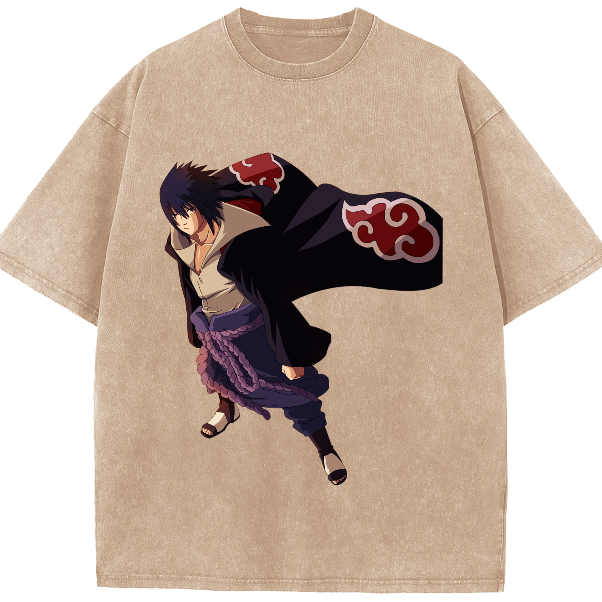 （画像用） NARUTO -ナルト- うちは サスケ Uchiha Sasuke 綿100% ヴィンテージ風 半袖Tシャツ（フロントプリント）