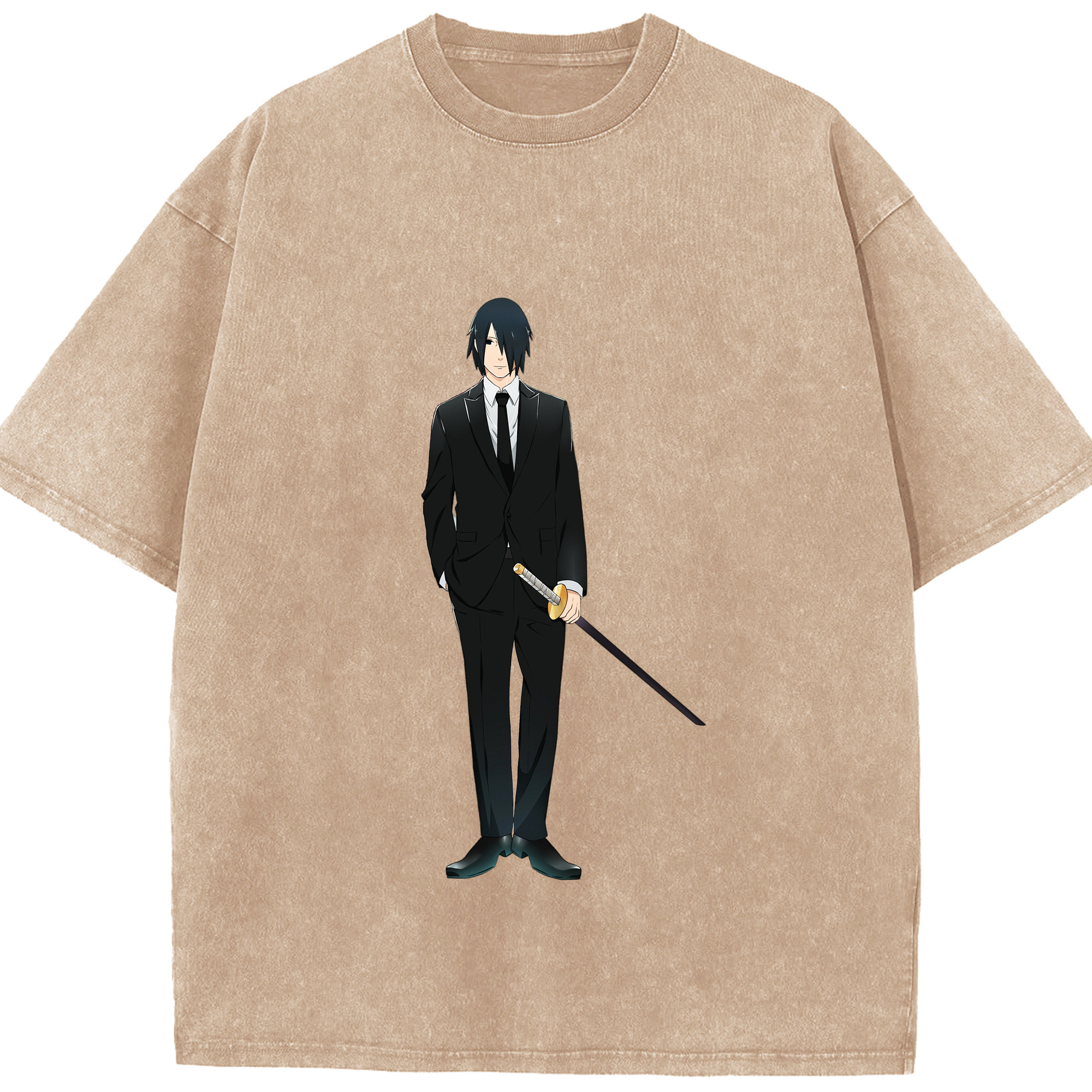 （画像用） NARUTO -ナルト- うちは サスケ Uchiha Sasuke 綿100% ヴィンテージ風 半袖Tシャツ（フロントプリント）