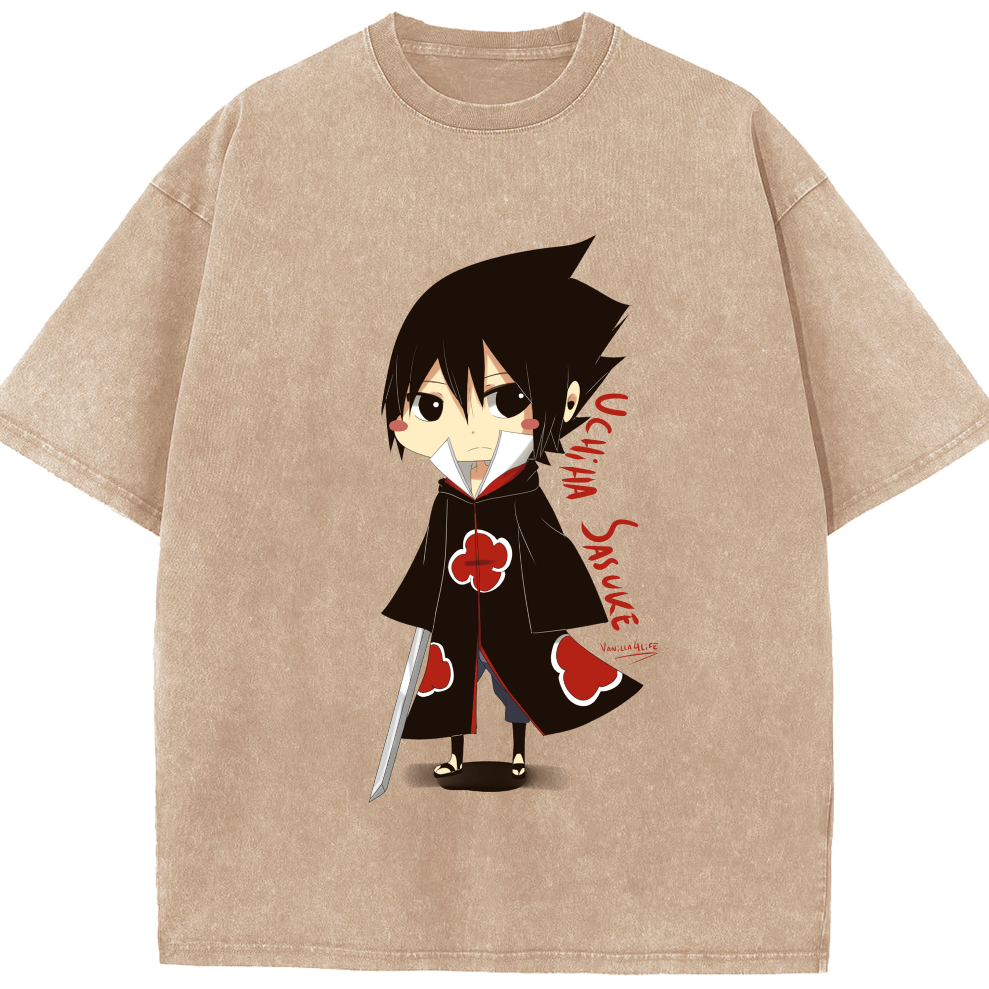 （画像用） NARUTO -ナルト- うちは サスケ Uchiha Sasuke 綿100% ヴィンテージ風 半袖Tシャツ（フロントプリント）