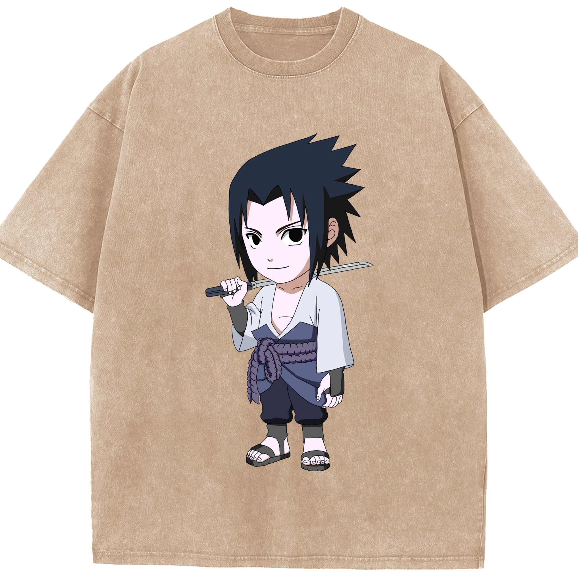 （画像用） NARUTO -ナルト- うちは サスケ Uchiha Sasuke 綿100% ヴィンテージ風 半袖Tシャツ（フロントプリント）