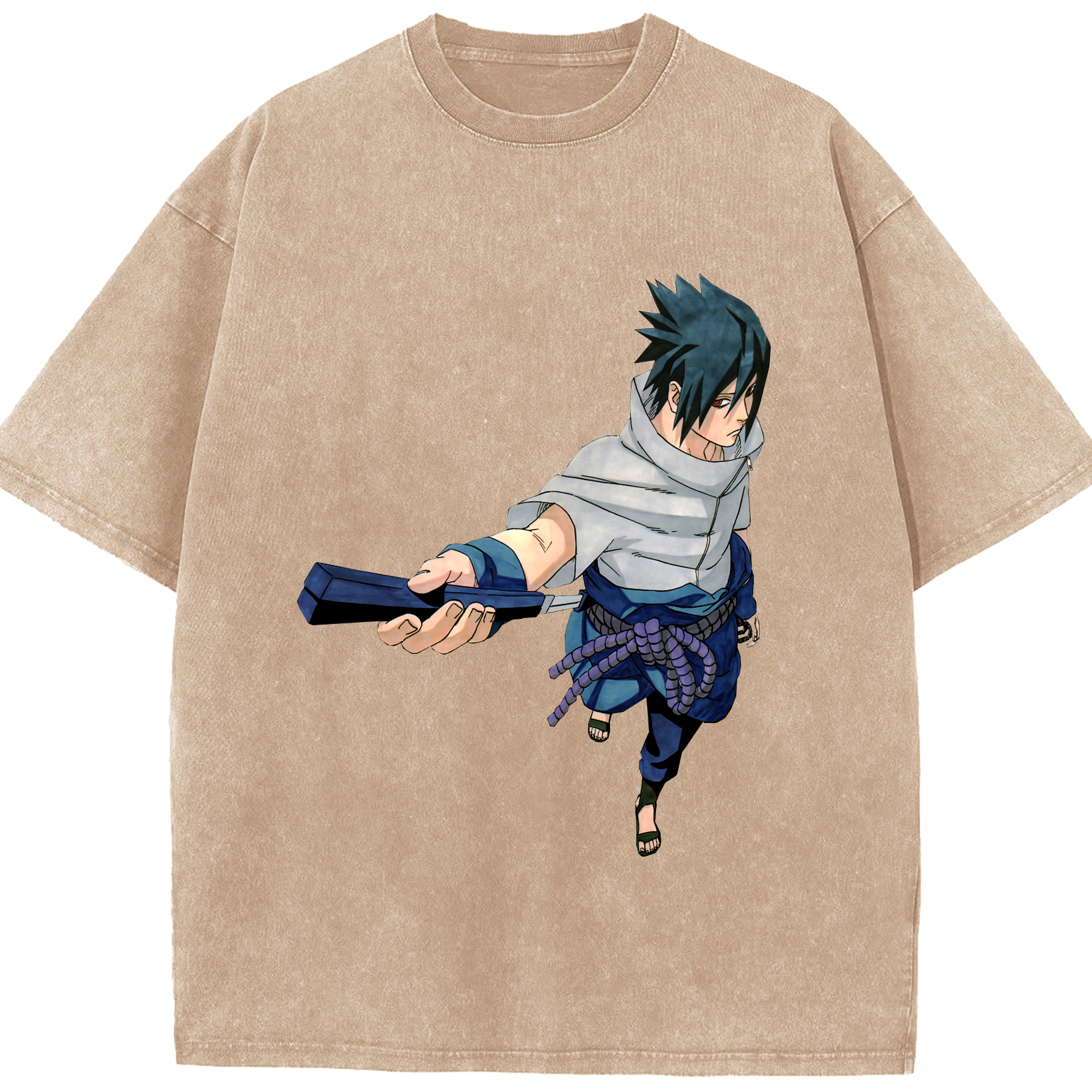 （画像用） NARUTO -ナルト- うちは サスケ Uchiha Sasuke 綿100% ヴィンテージ風 半袖Tシャツ（フロントプリント）