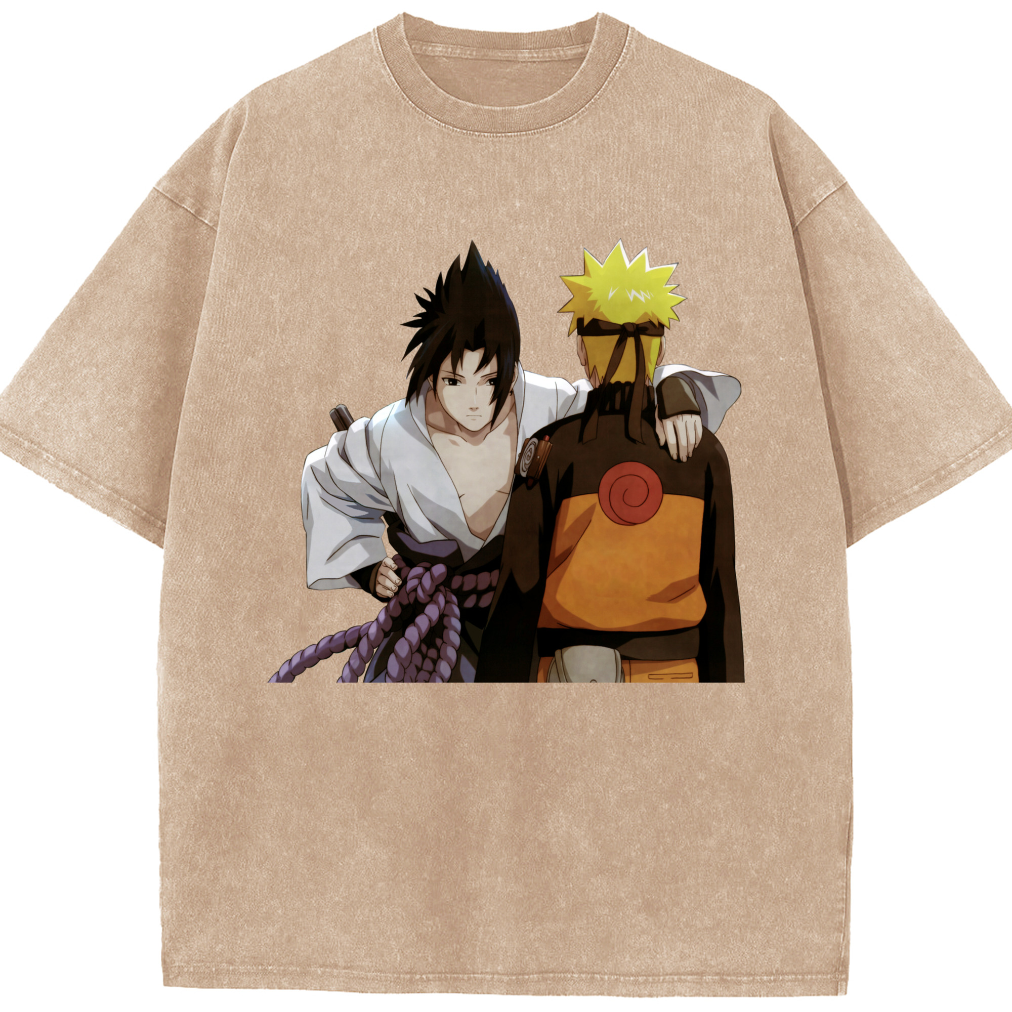 （画像用） NARUTO -ナルト- うちは サスケ Uchiha Sasuke 綿100% ヴィンテージ風 半袖Tシャツ（フロントプリント）