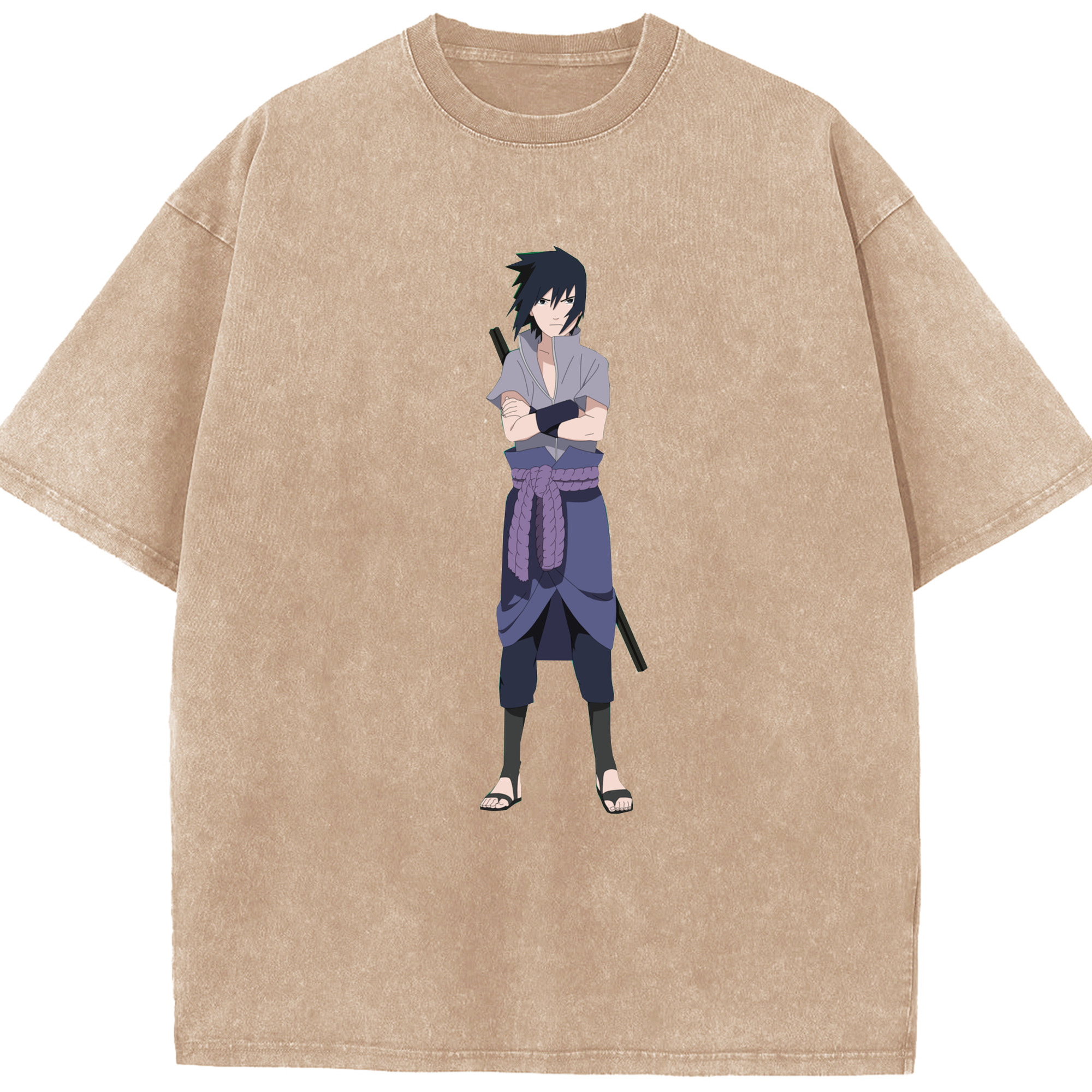 （画像用） NARUTO -ナルト- うちは サスケ Uchiha Sasuke 綿100% ヴィンテージ風 半袖Tシャツ（フロントプリント）