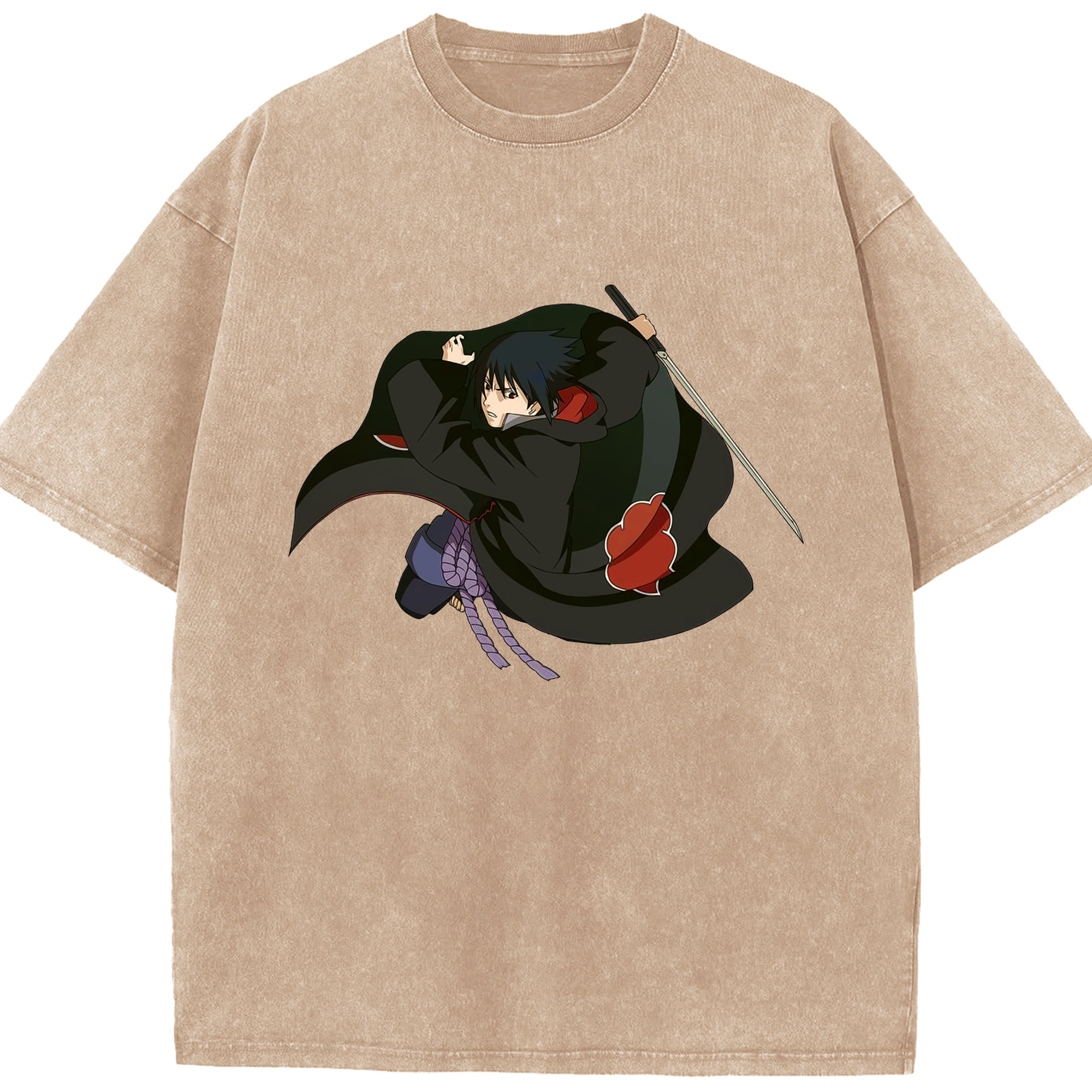 （画像用） NARUTO -ナルト- うちは サスケ Uchiha Sasuke 綿100% ヴィンテージ風 半袖Tシャツ（フロントプリント）