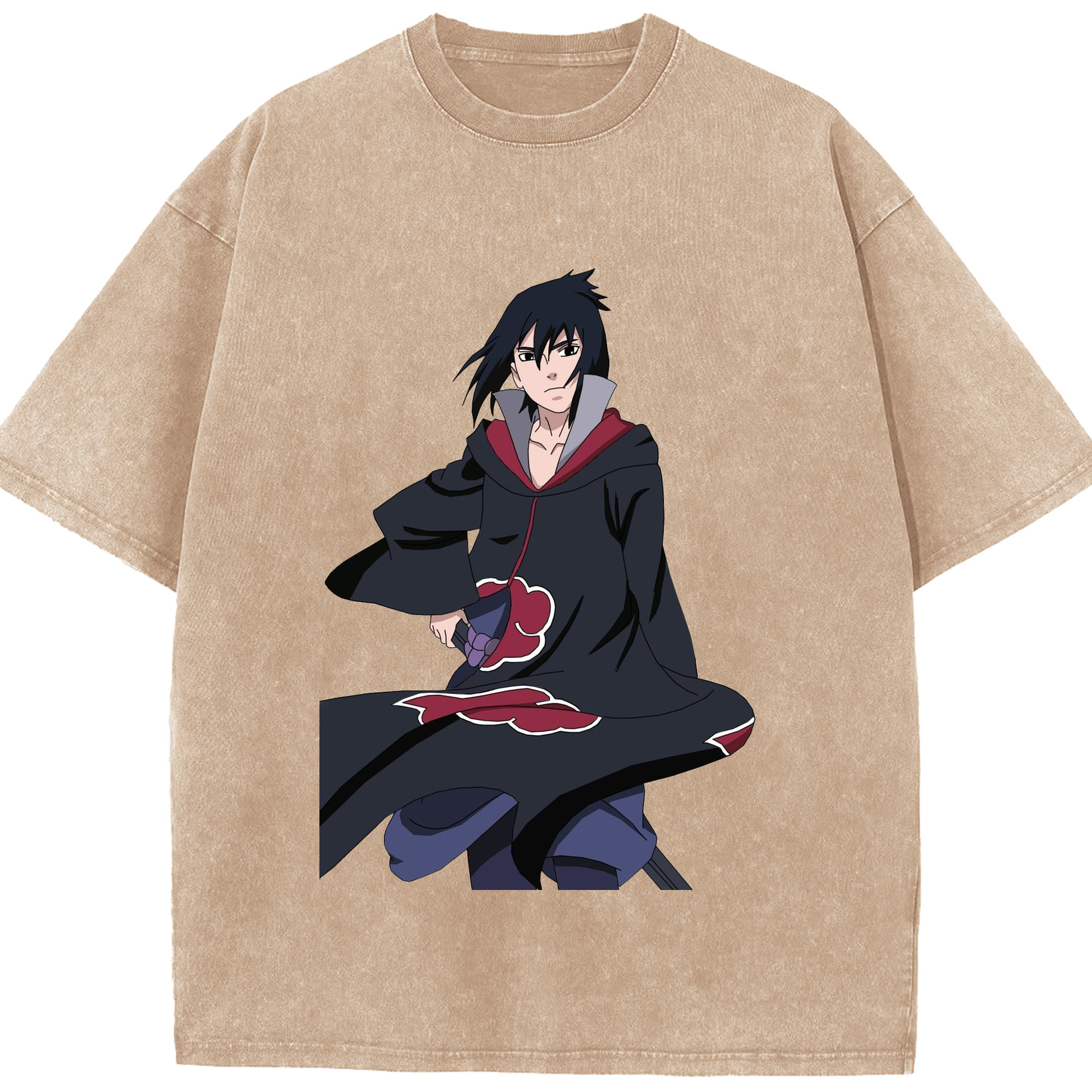 （画像用） NARUTO -ナルト- うちは サスケ Uchiha Sasuke 綿100% ヴィンテージ風 半袖Tシャツ（フロントプリント）