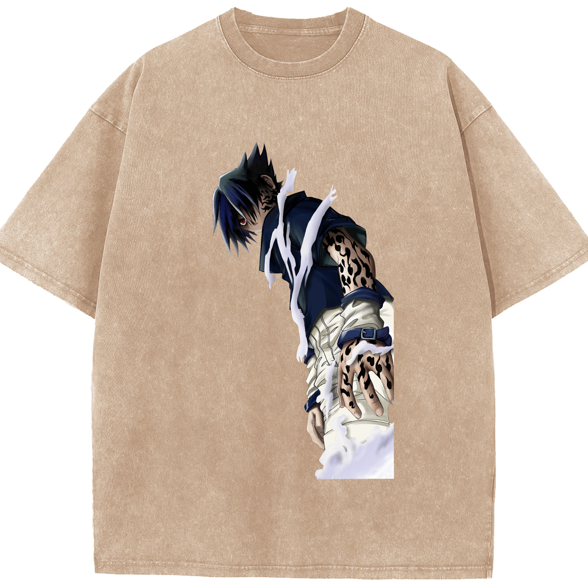 （画像用） NARUTO -ナルト- うちは サスケ Uchiha Sasuke 綿100% ヴィンテージ風 半袖Tシャツ（フロントプリント）