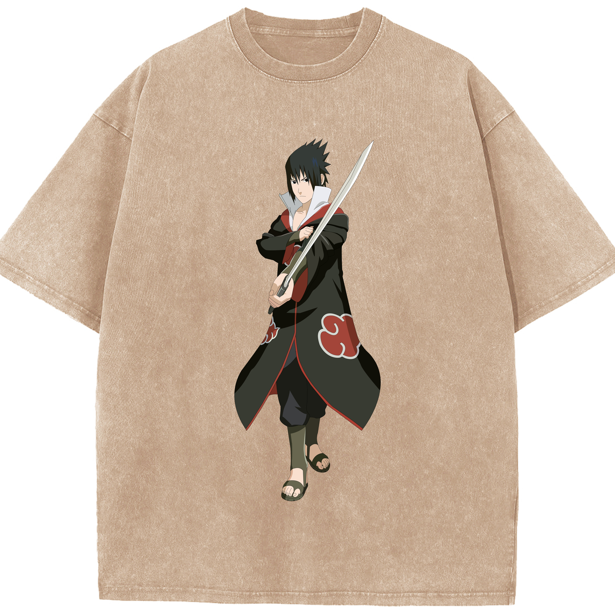 （画像用） NARUTO -ナルト- うちは サスケ Uchiha Sasuke 綿100% ヴィンテージ風 半袖Tシャツ（フロントプリント）