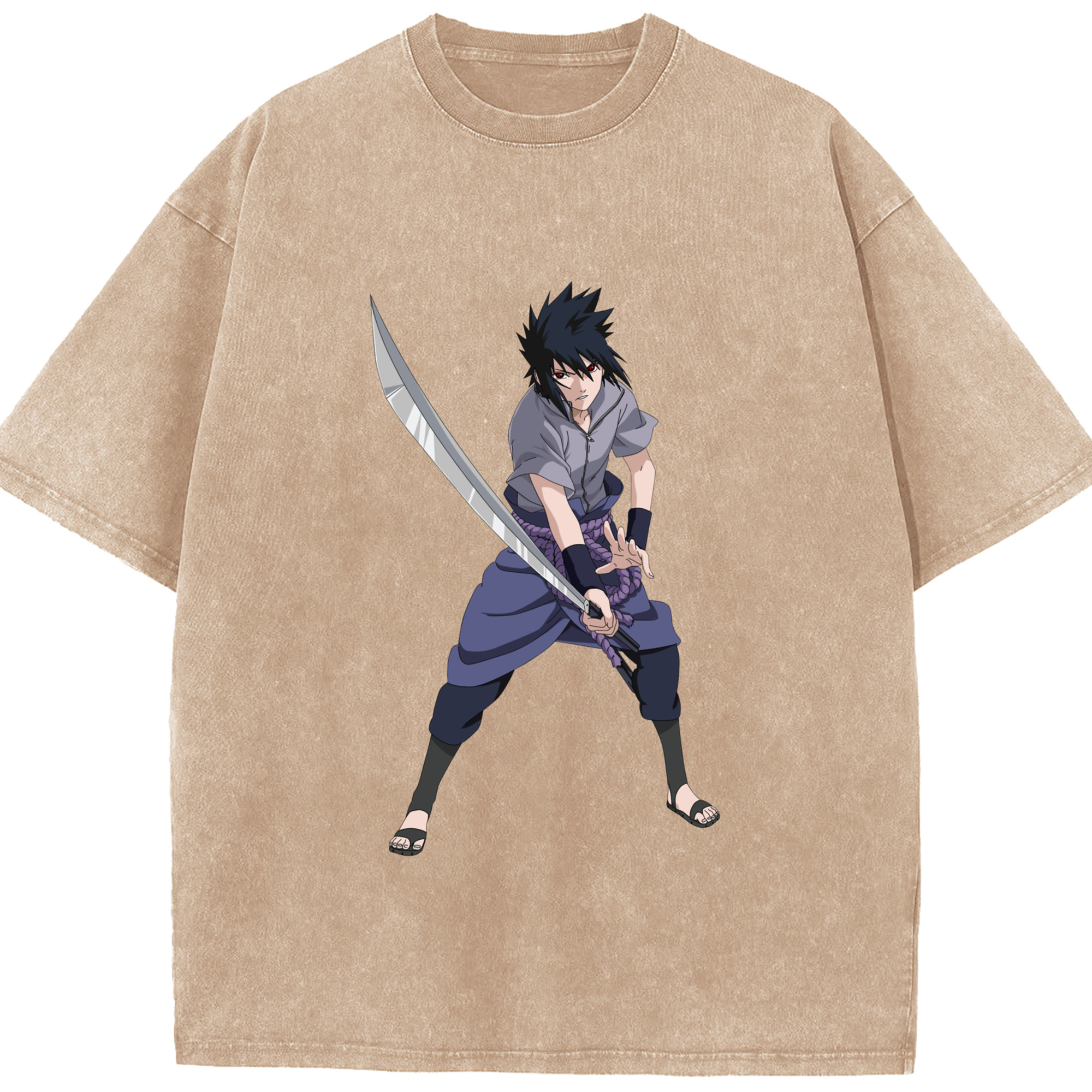 （画像用） NARUTO -ナルト- うちは サスケ Uchiha Sasuke 綿100% ヴィンテージ風 半袖Tシャツ（フロントプリント）