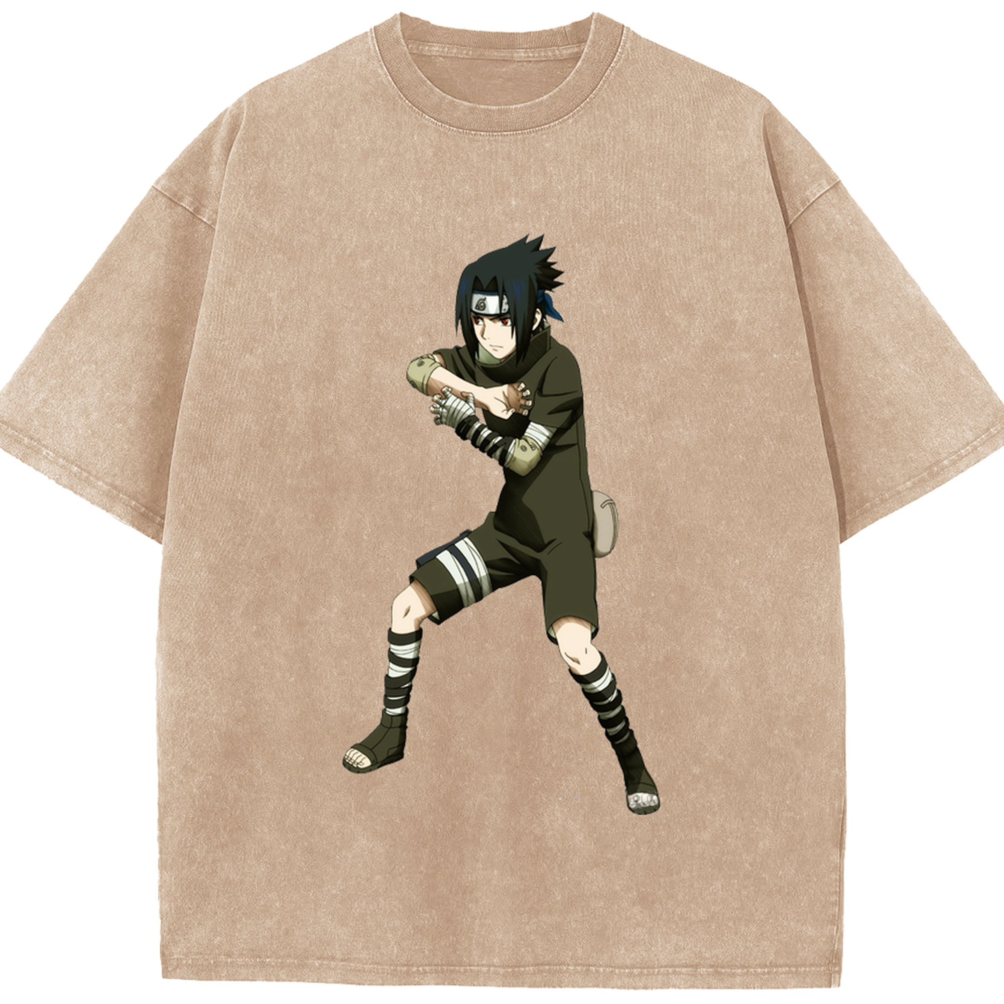 （画像用） NARUTO -ナルト- うちは サスケ Uchiha Sasuke 綿100% ヴィンテージ風 半袖Tシャツ（フロントプリント）