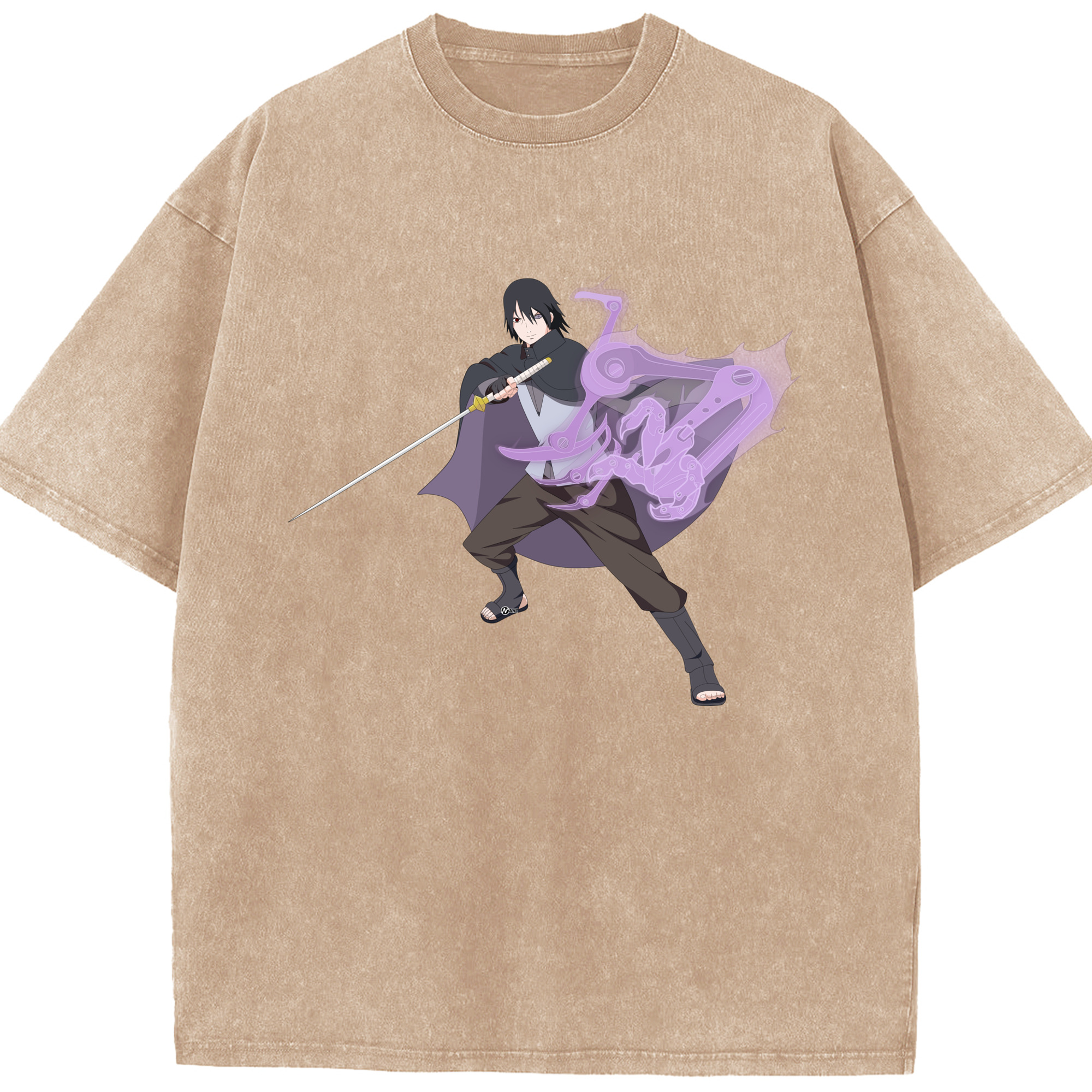 （画像用） NARUTO -ナルト- うちは サスケ Uchiha Sasuke 綿100% ヴィンテージ風 半袖Tシャツ（フロントプリント）