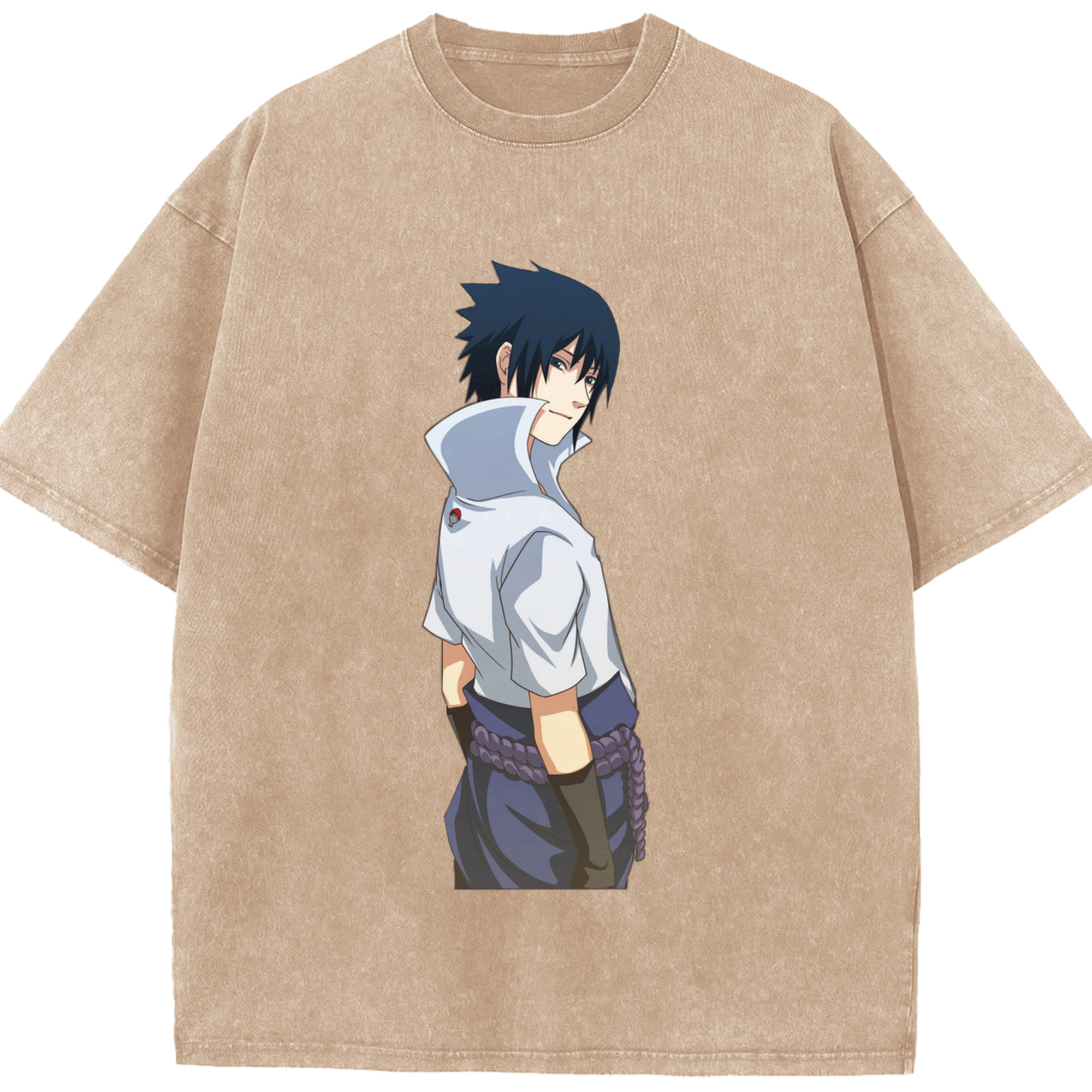 （画像用） NARUTO -ナルト- うちは サスケ Uchiha Sasuke 綿100% ヴィンテージ風 半袖Tシャツ（フロントプリント）